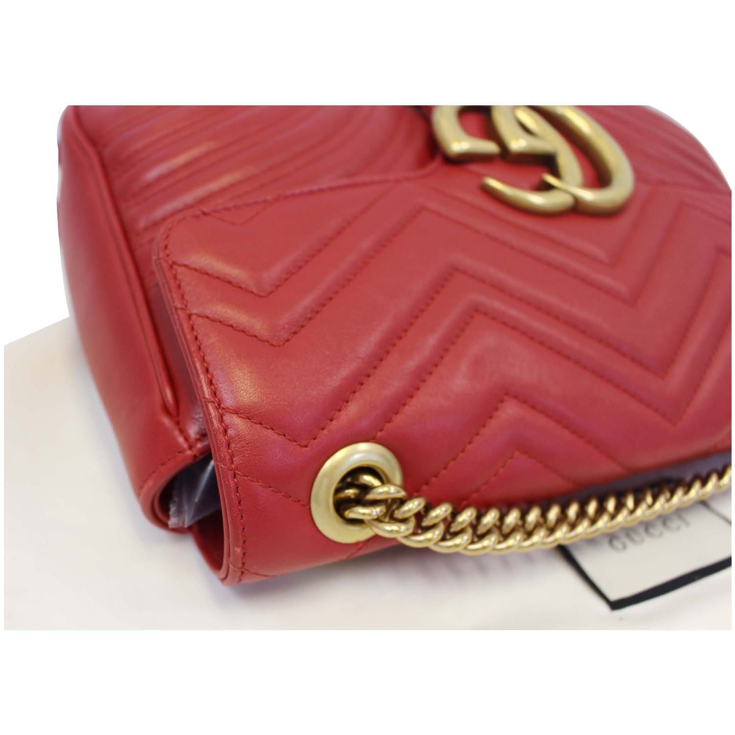 GUCCI GG Marmont Matelasse Red Leather Shoulder Bag