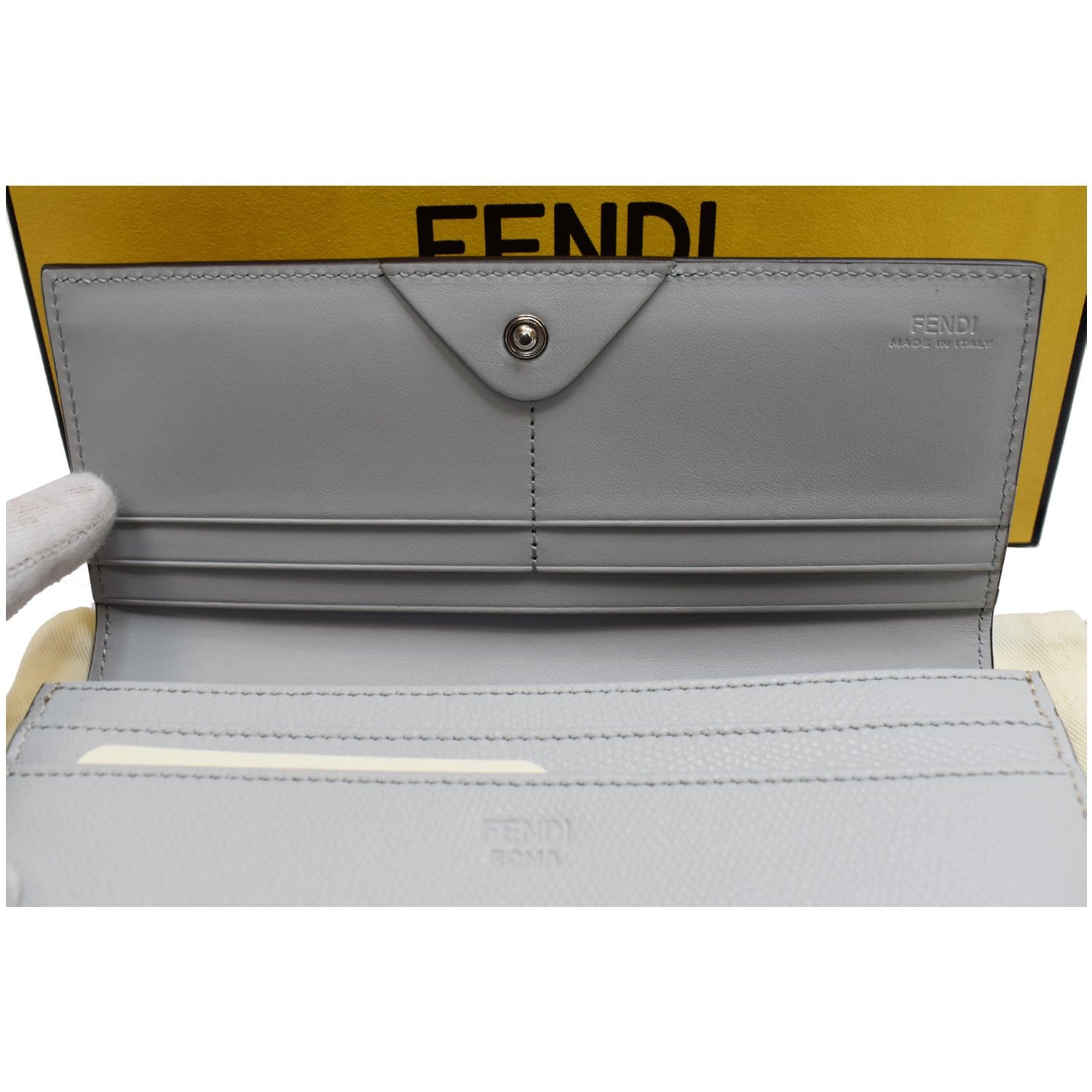 FENDI Monster Studs Leather Bugs Continental Wallet Grey