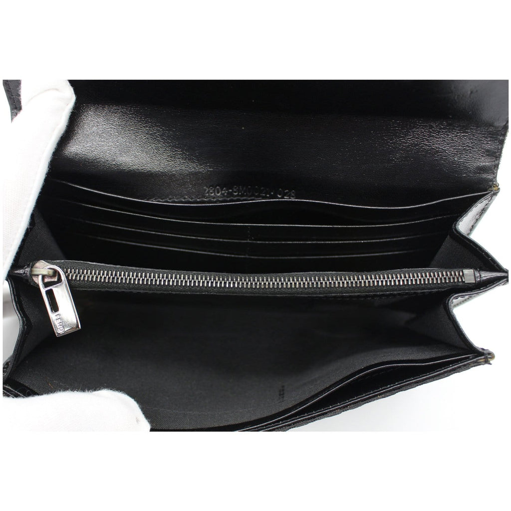 FENDI Zucchino Monogram Canvas Long Bi-Fold Wallet Black