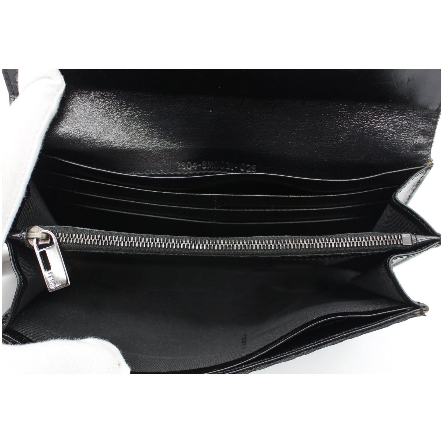 FENDI Zucchino Monogram Canvas Long Bi-Fold Wallet Black