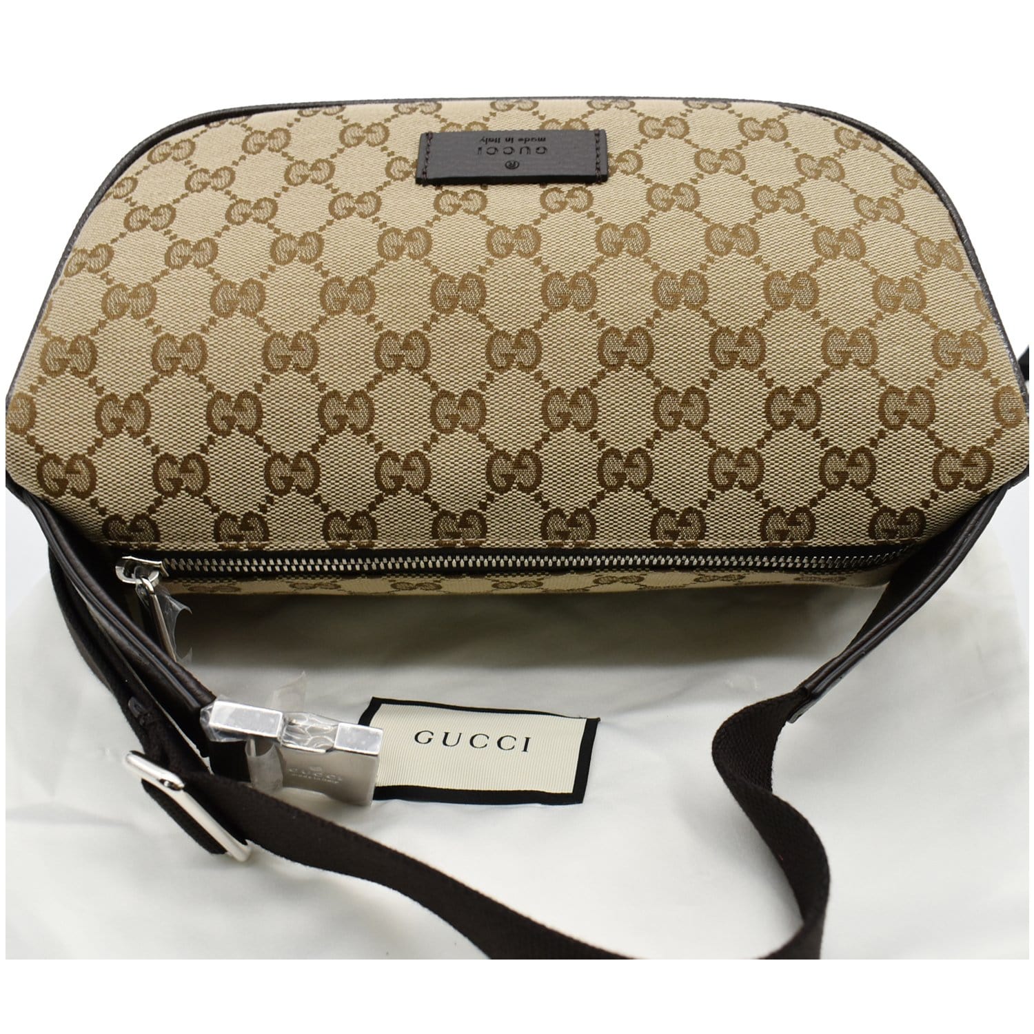 GUCCI Waist Pouch GG Canvas Belt Bag Beige 630915