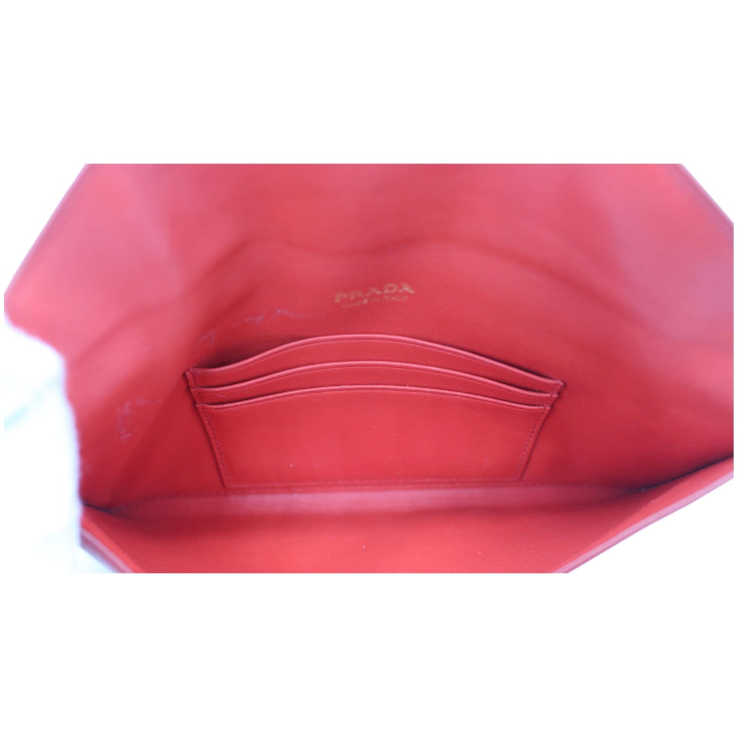 PRADA Envelope Leather Clutch Wallet Red