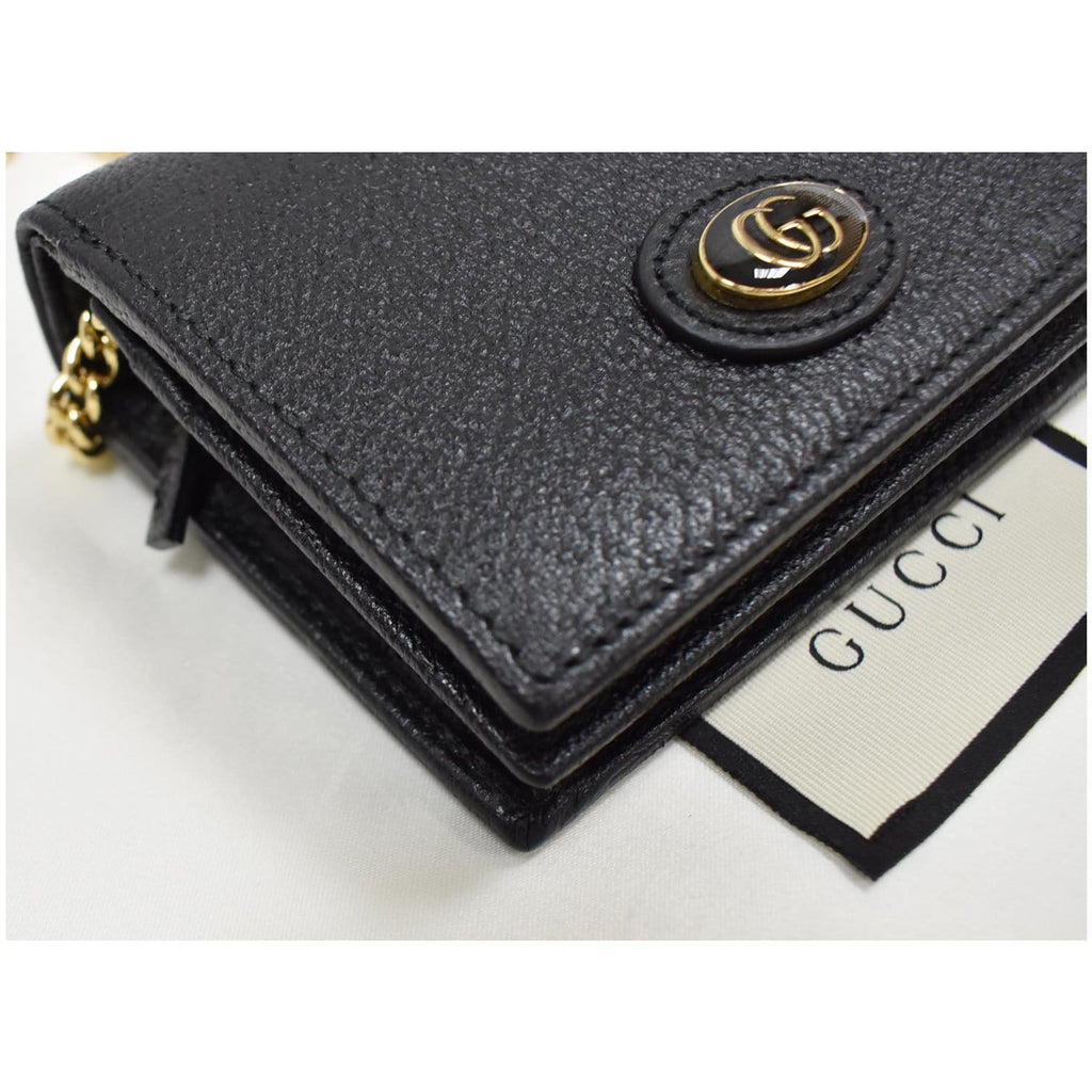 GUCCI GG Small Coin Leather Chain Wallet Black 617195