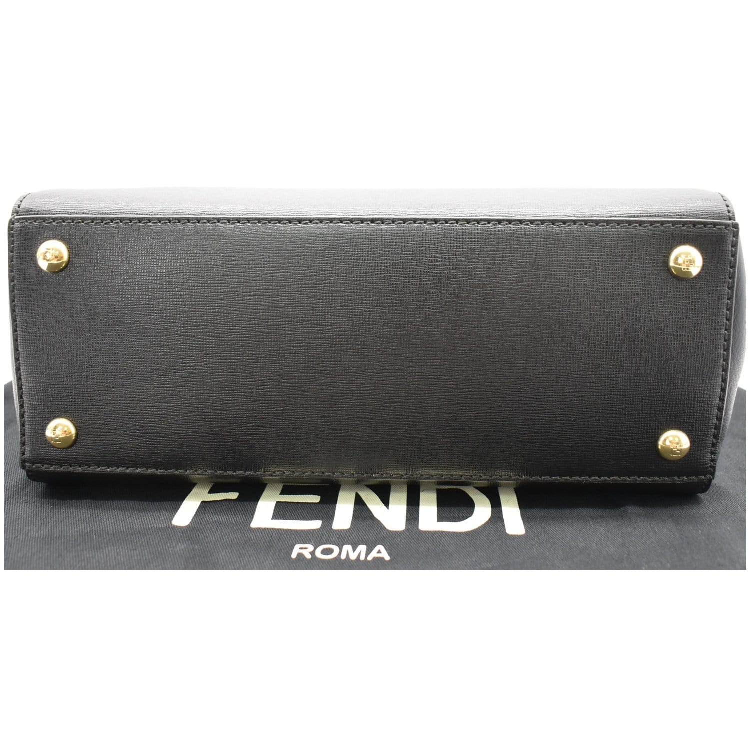 FENDI Petite 2Jours Vitello Leather Elite Tote Shoulder Bag Black