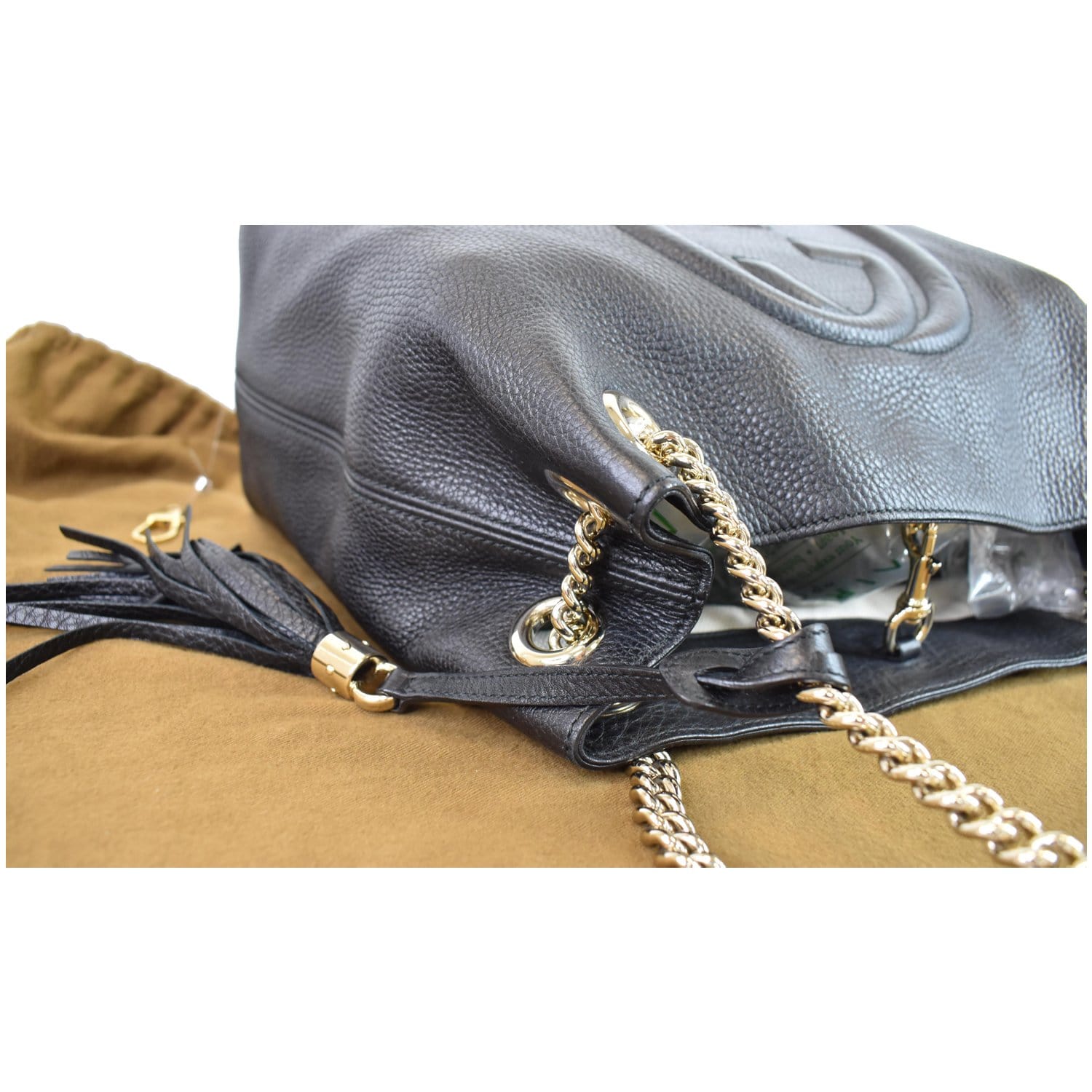 GUCCI Soho Pebbled Leather Chain Shoulder Bag 308982 Black