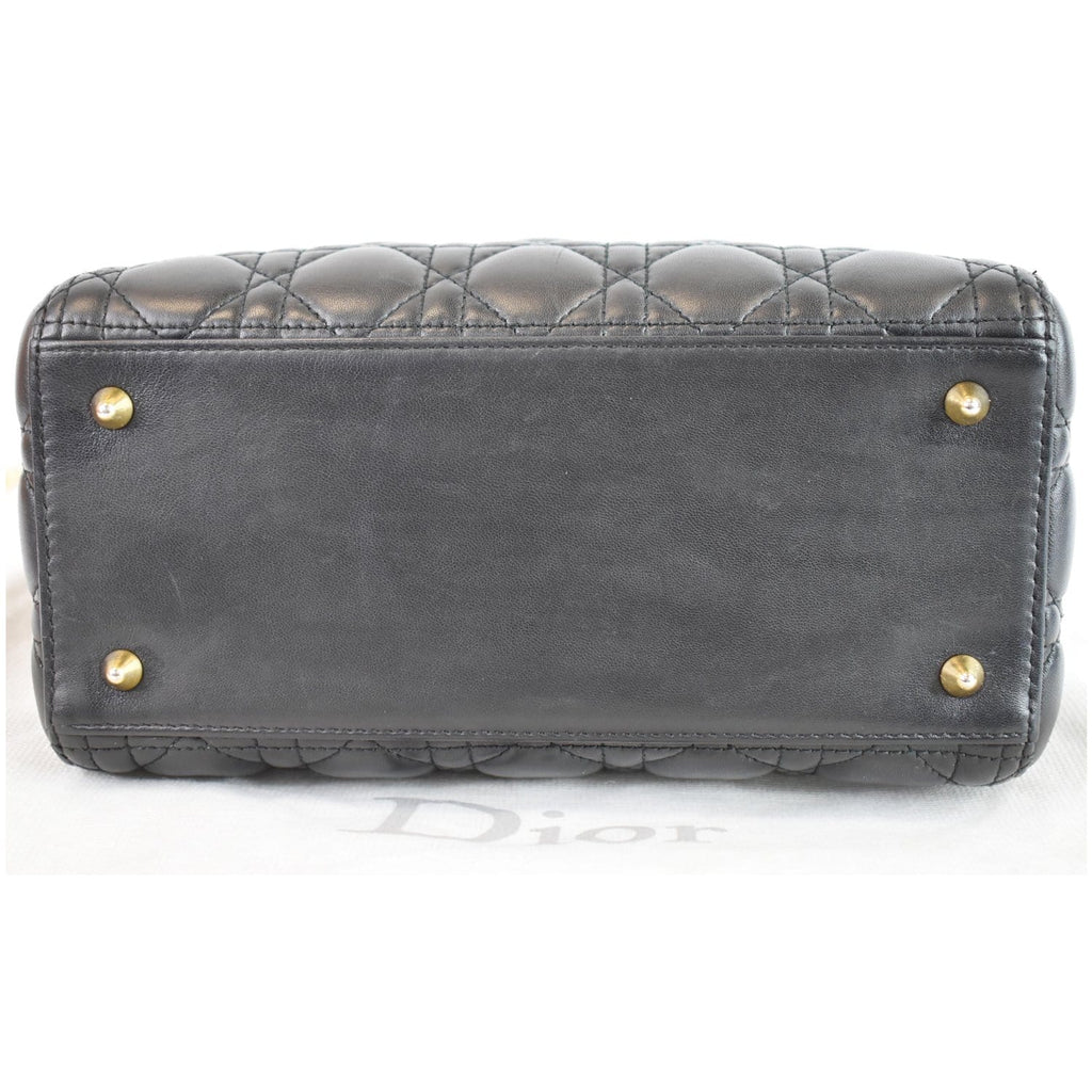 CHRISTIAN DIOR Medium Lady Dior Lambskin Shoulder Bag Black
