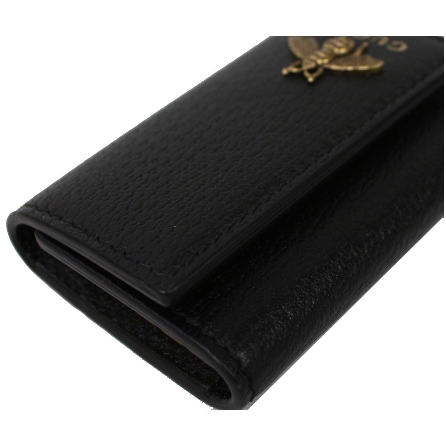 GUCCI Animalier Bee Leather Key Case Black 523683