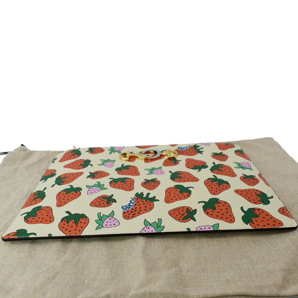 GUCCI Zumi Strawberry Printed Leather Pouch Multicolor 570728