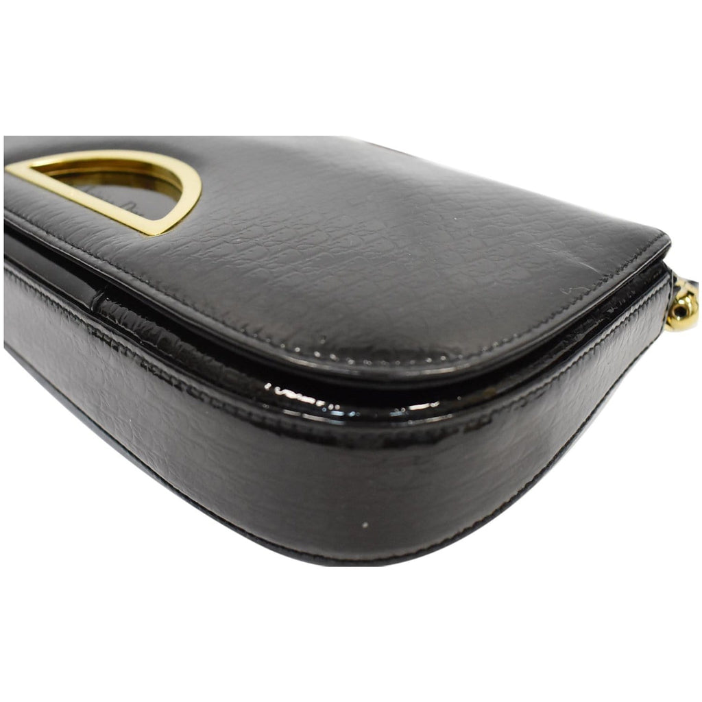 CHRISTIAN DIOR Maris Pearl Patent Monogram Shoulder Bag Black