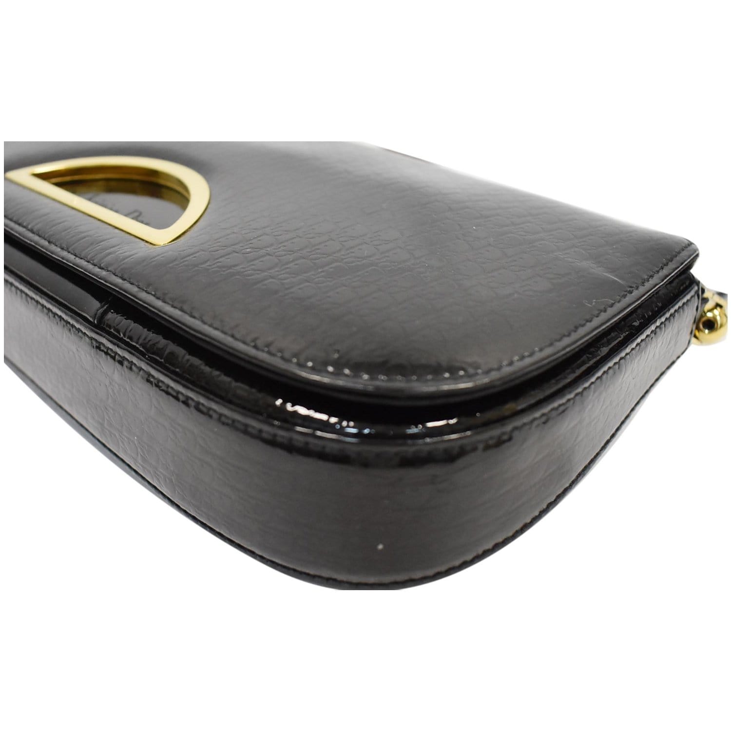 CHRISTIAN DIOR Maris Pearl Patent Monogram Shoulder Bag Black