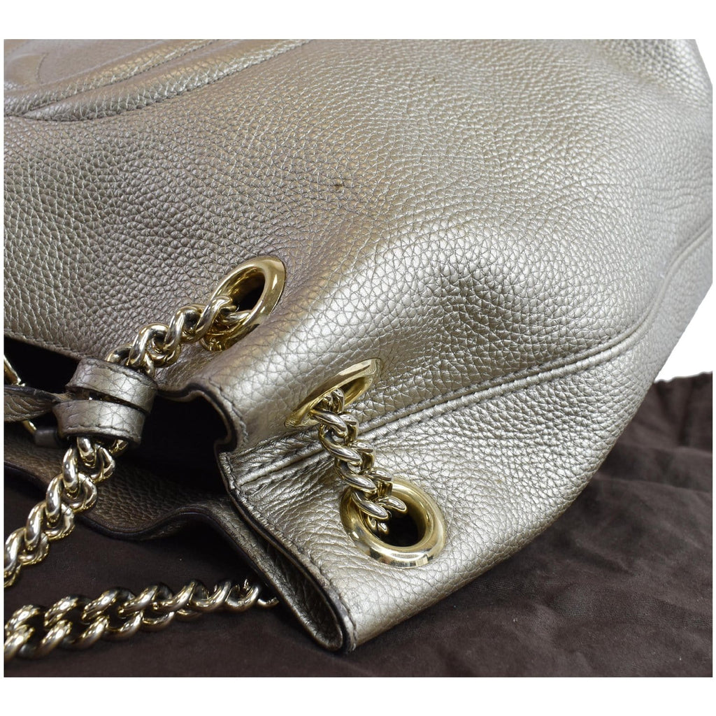 GUCCI Soho Pebbled Leather Chain Shoulder Bag 308982 Beige