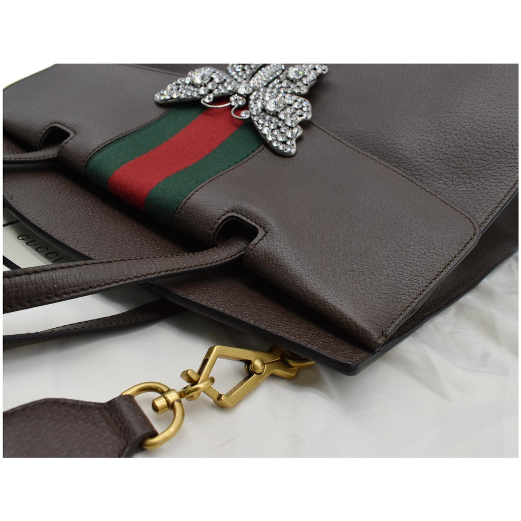 GUCCI Butterfly Linea Totem Leather Large Top Handle Shoulder Bag Brown 500772