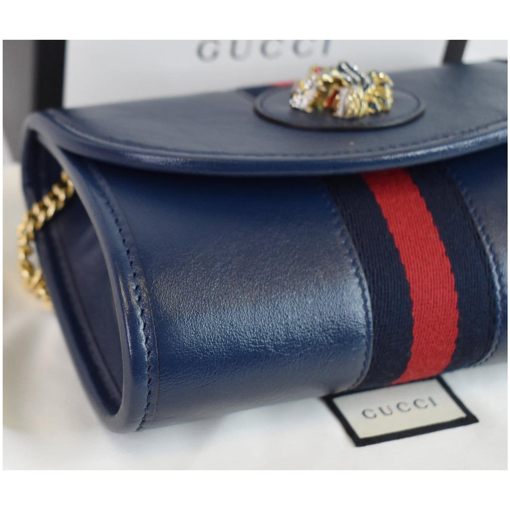 GUCCI Rajah Mini Leather Chain Shoulder Bag Blue 573797