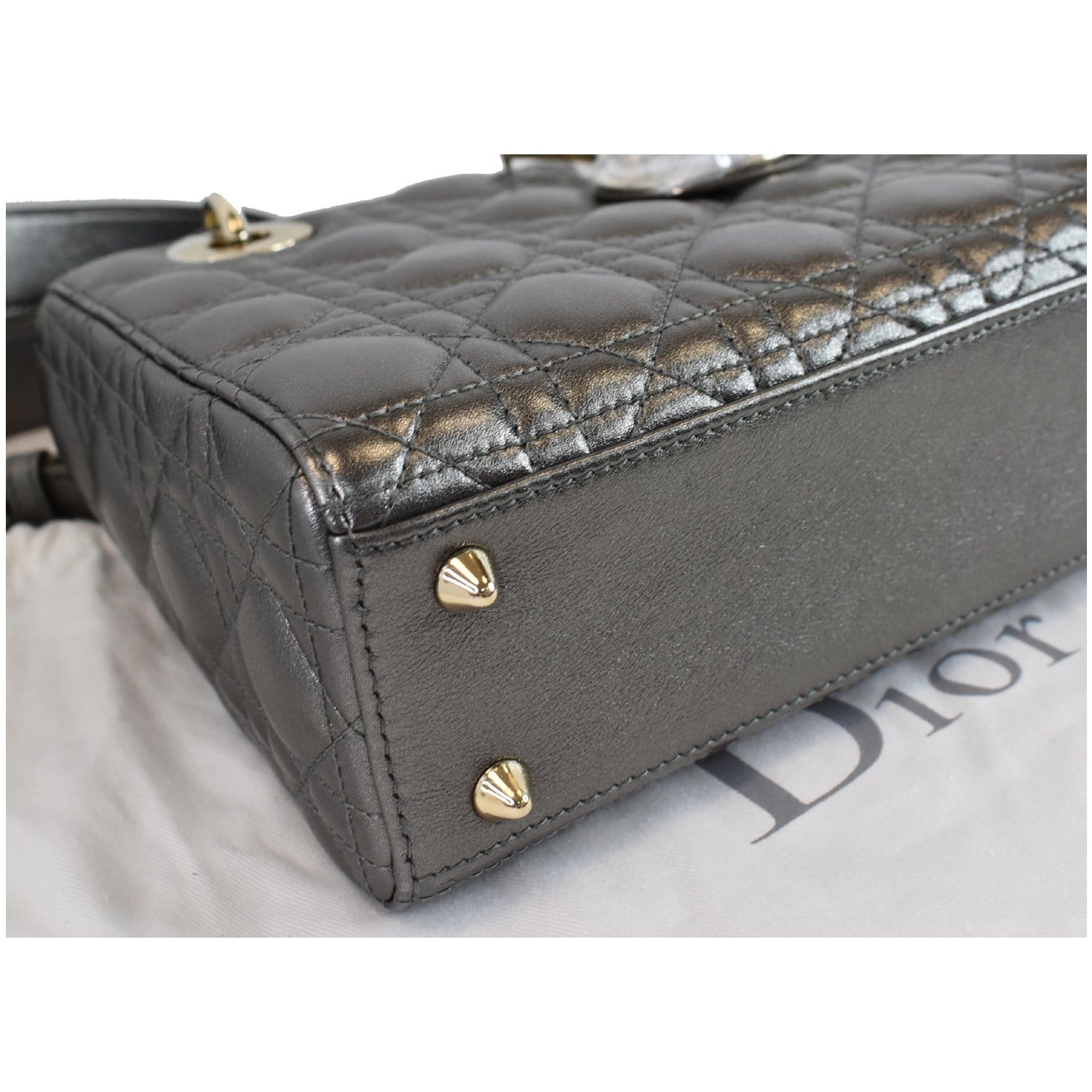 CHRISTIAN DIOR My ABCDior Grained Calfskin Shoulder Bag Gunmetal