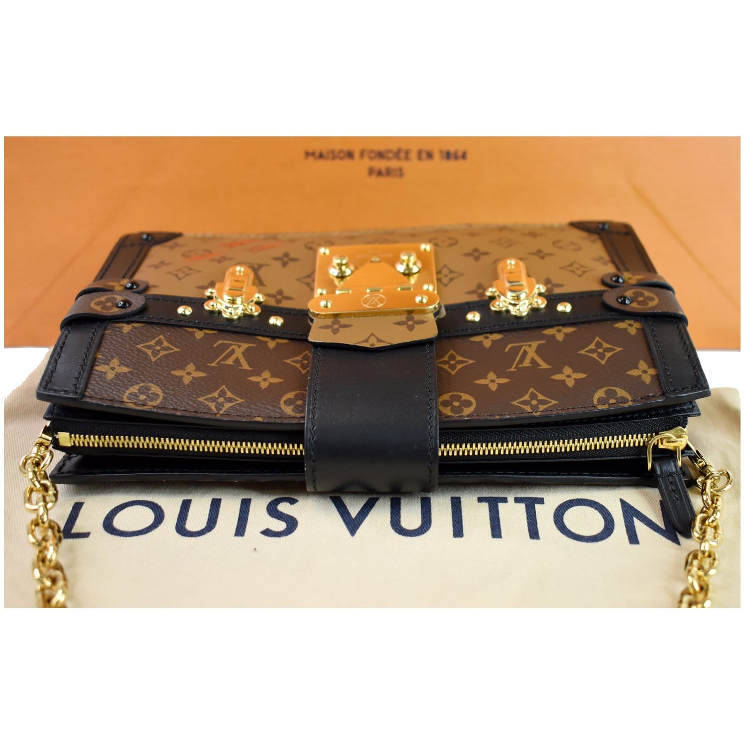 LOUIS VUITTON Petit Soft Malle Reverse Monogram Clutch Shoulder Bag Brown
