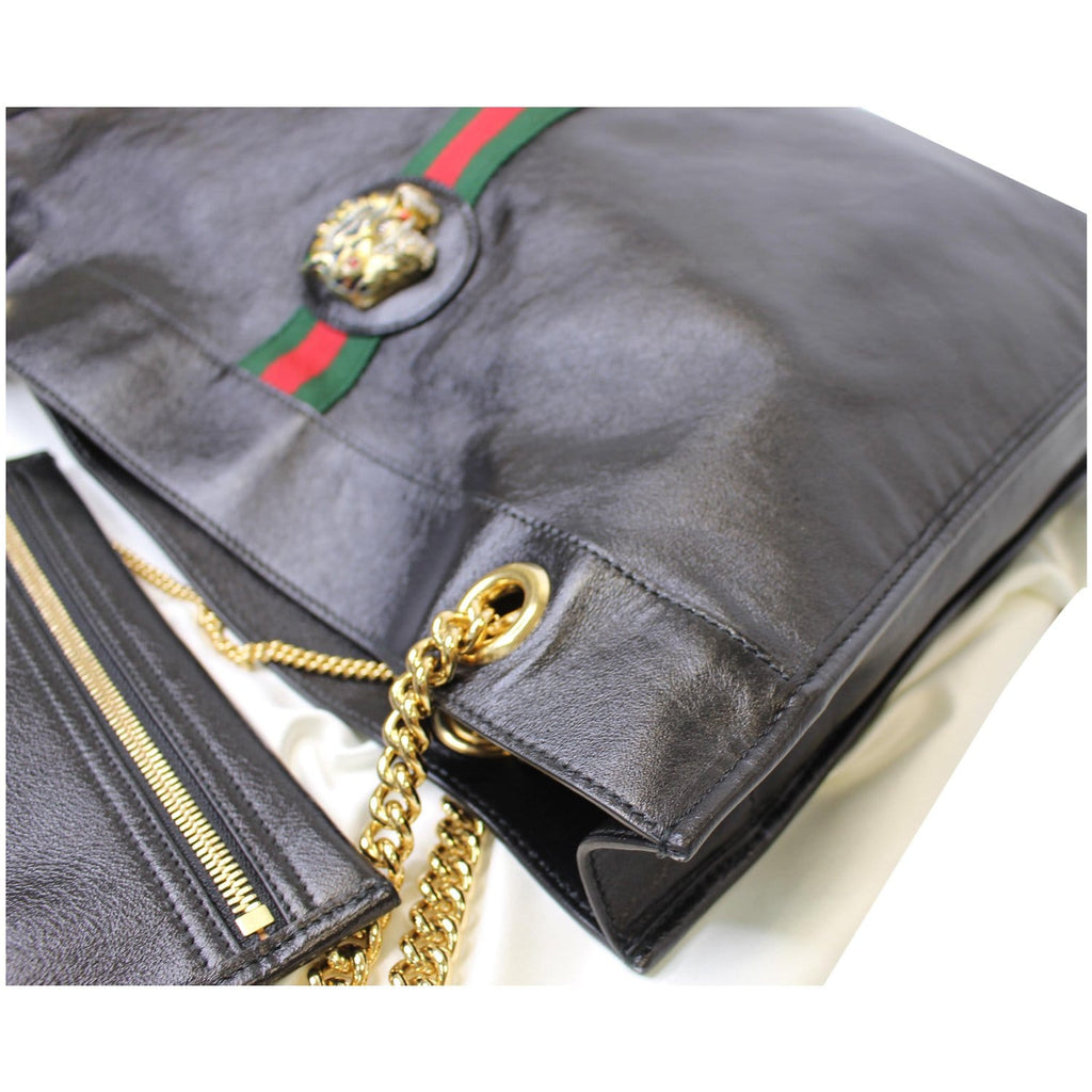 GUCCI Rajah Large Leather Tote Shoulder Bag Black 537219