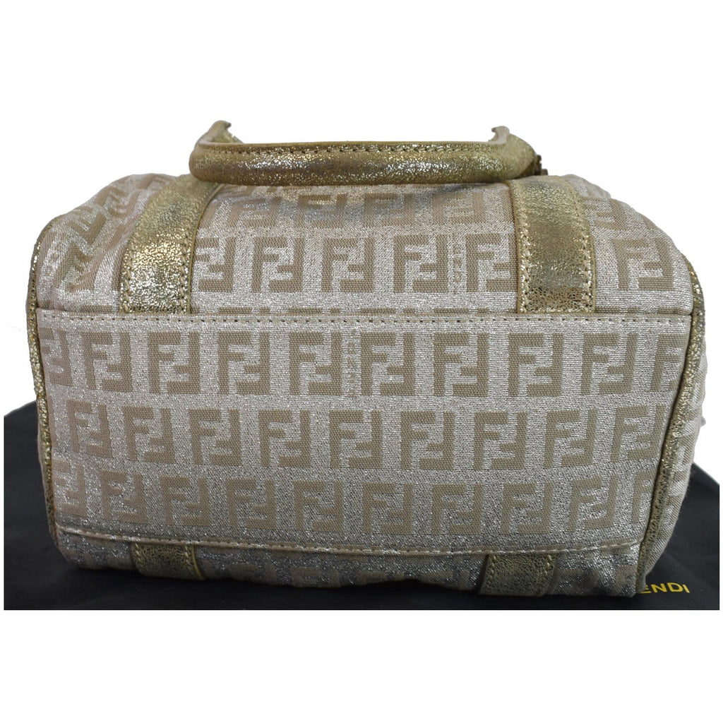 FENDI Selleria Zucca Canvas Leather Boston Bag Gold