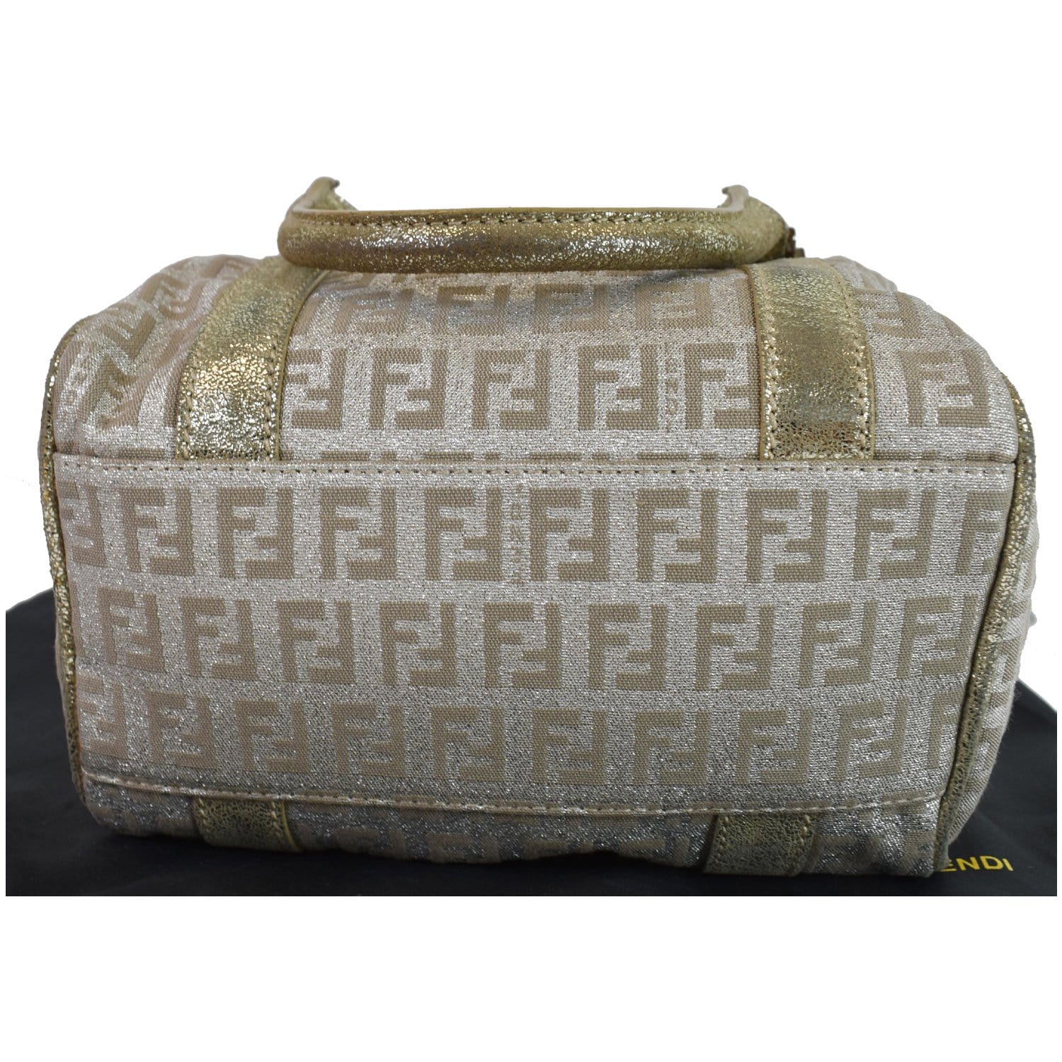 FENDI Selleria Zucca Canvas Leather Boston Bag Gold