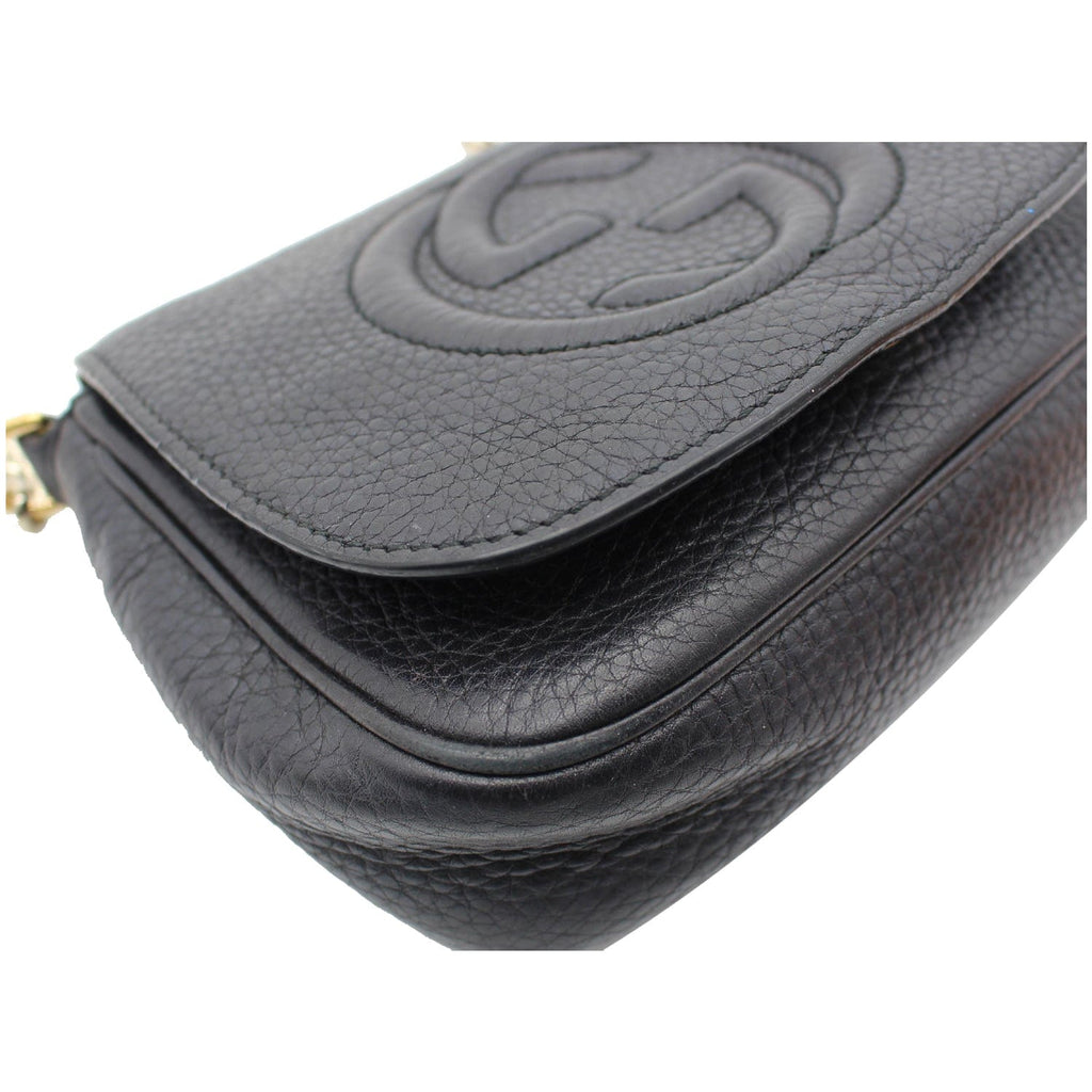 GUCCI GG Soho Pebbled Leather Chain Shoulder Bag Black 323190