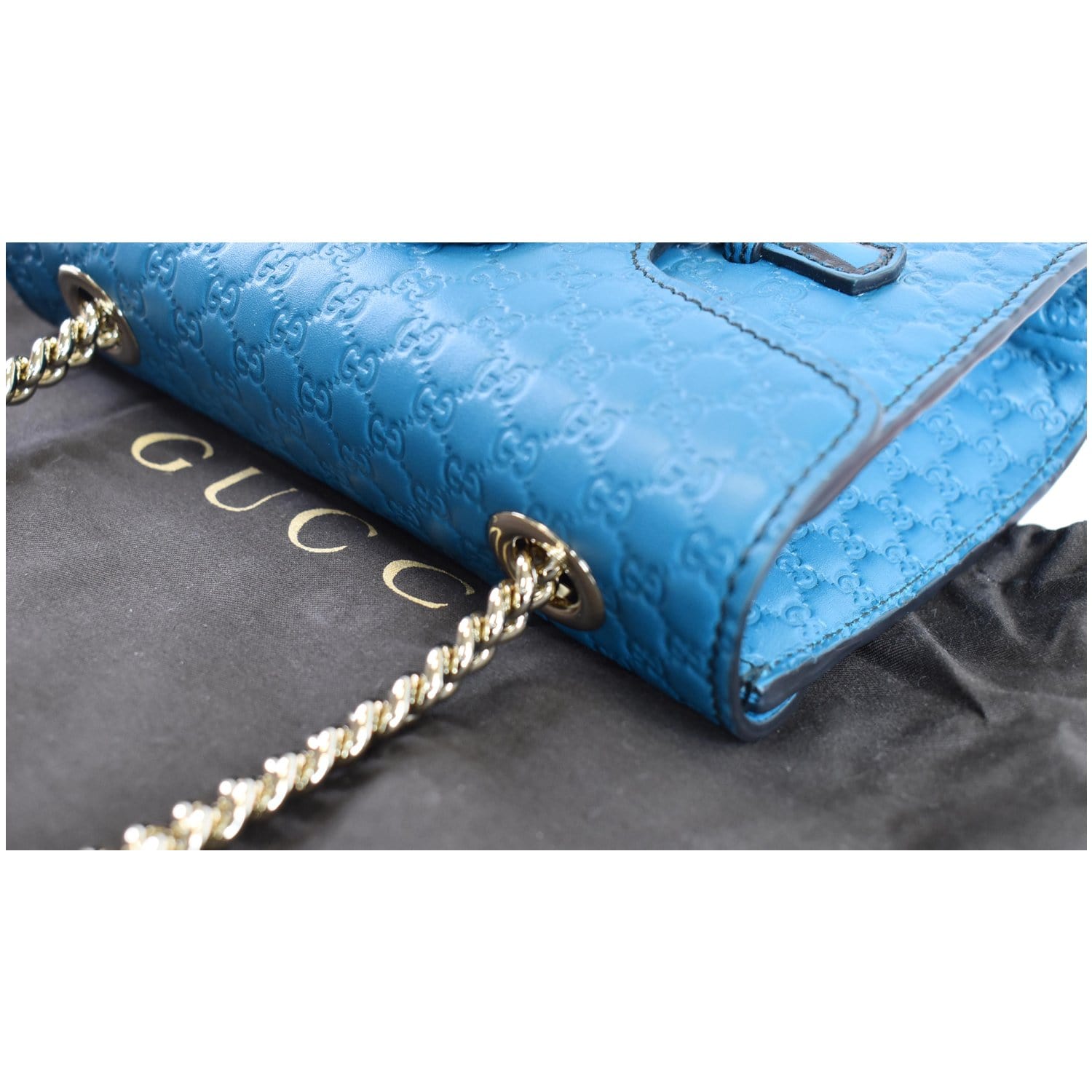 GUCCI Emily Mini Micro GG Guccissima Leather Shoulder Bag Teal