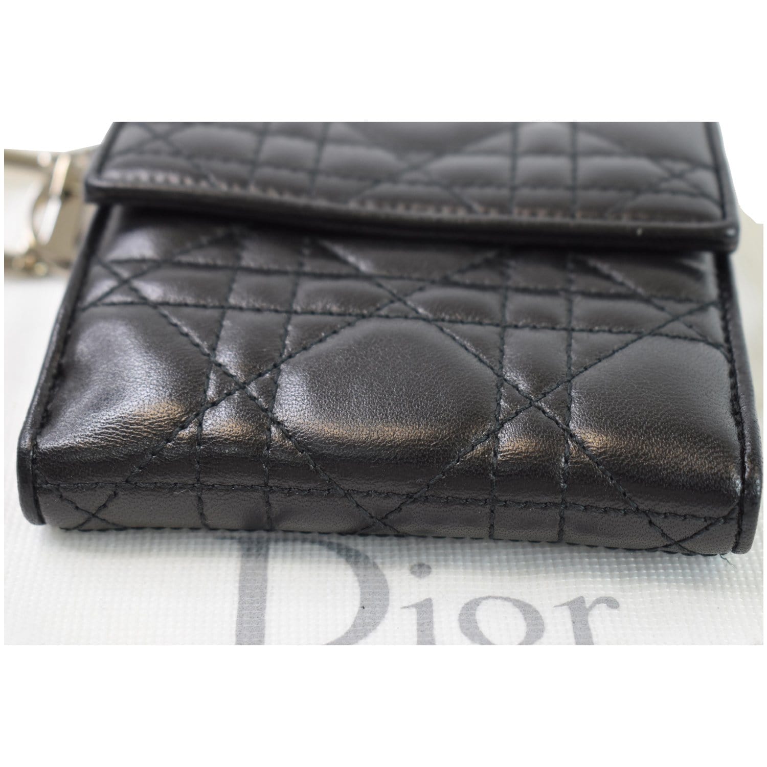 CHRISTIAN DIOR Cannage Lady Dior Charm Leather Wallet Black