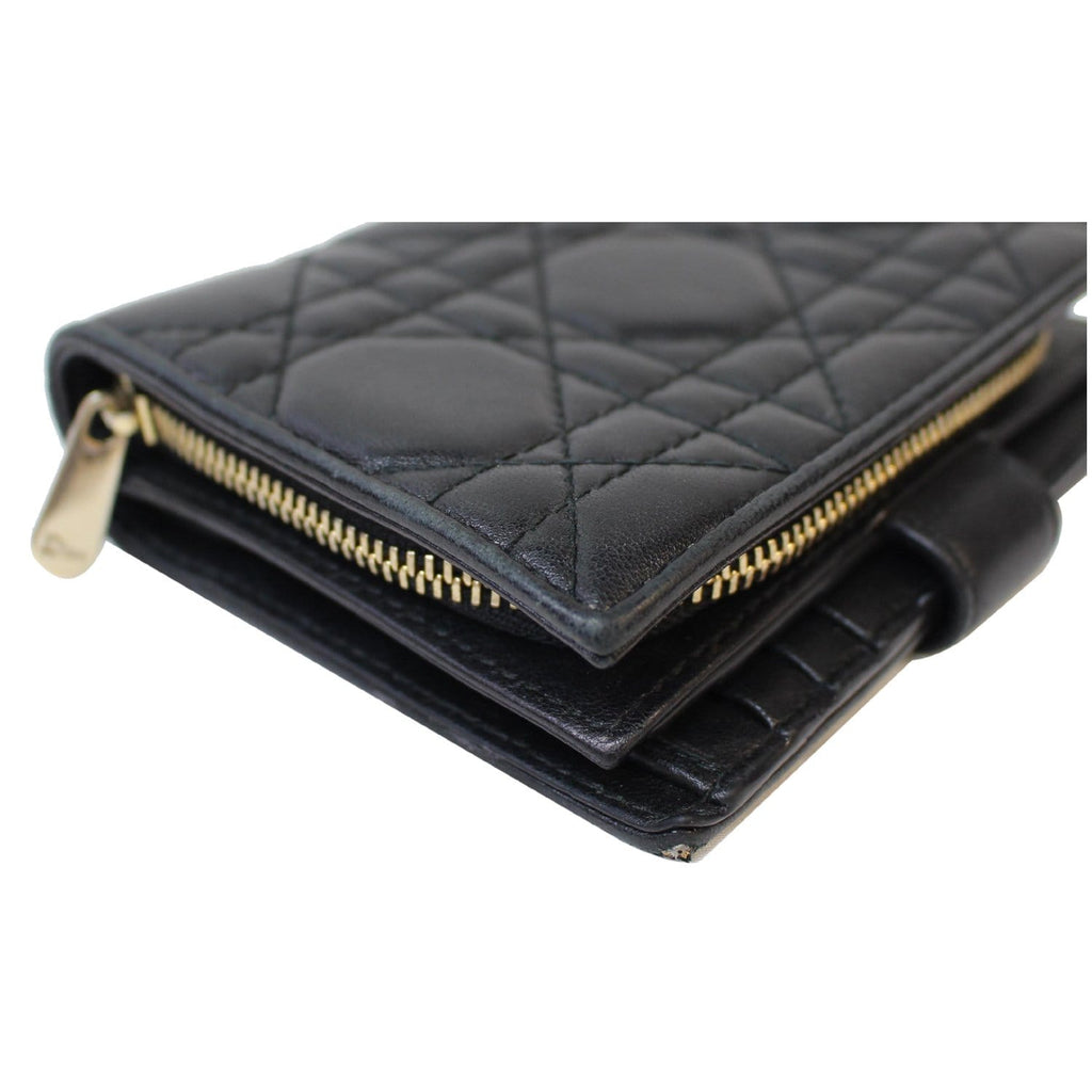 CHRISTIAN DIOR Mini Lady Dior Cannage Lambskin Compact Wallet Black
