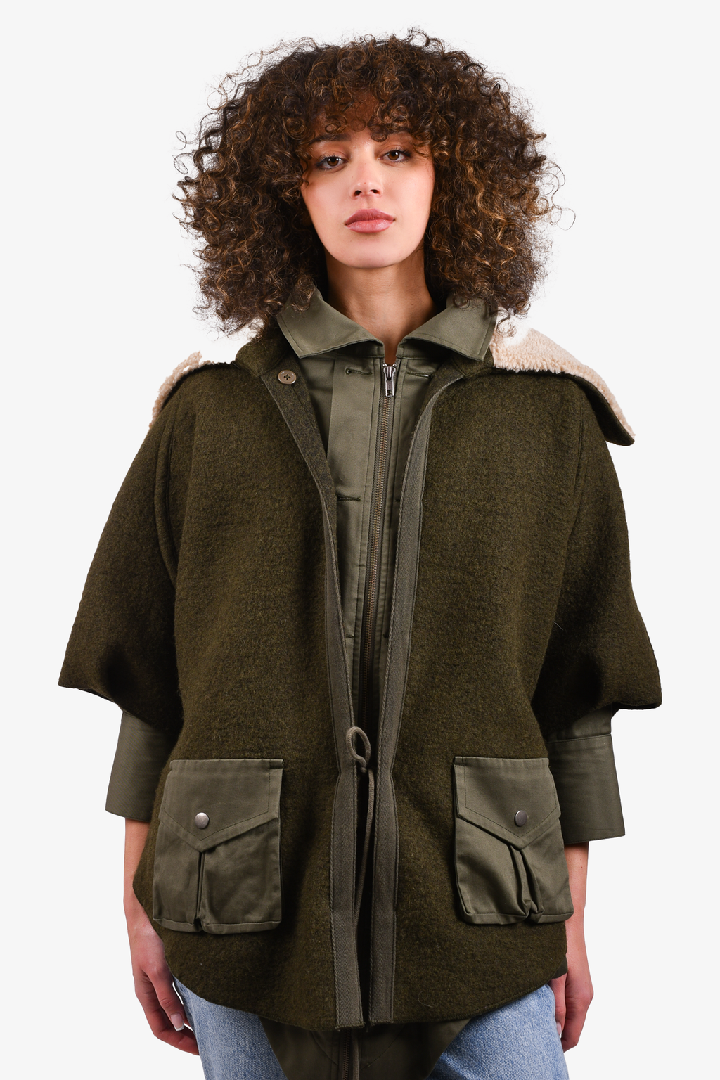 Cut25 by Yigal Azrouël Green Felt Boxy Utility Coat Size S