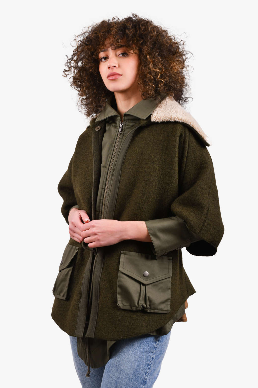 Cut25 by Yigal Azrouël Green Felt Boxy Utility Coat Size S