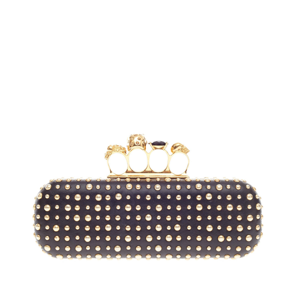 Knuckle Box Clutch Studded Leather Long