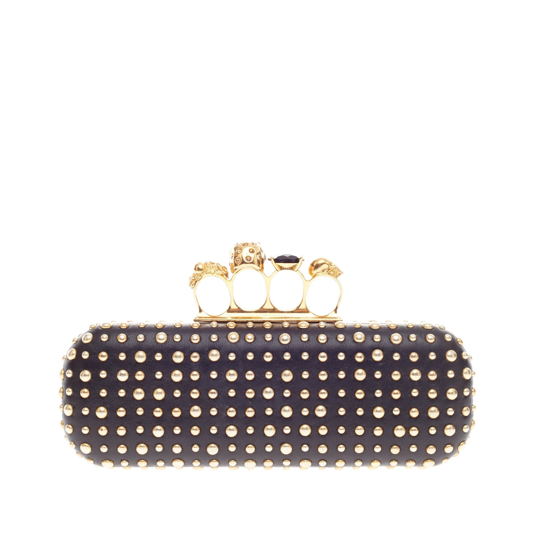 Knuckle Box Clutch Studded Leather Long