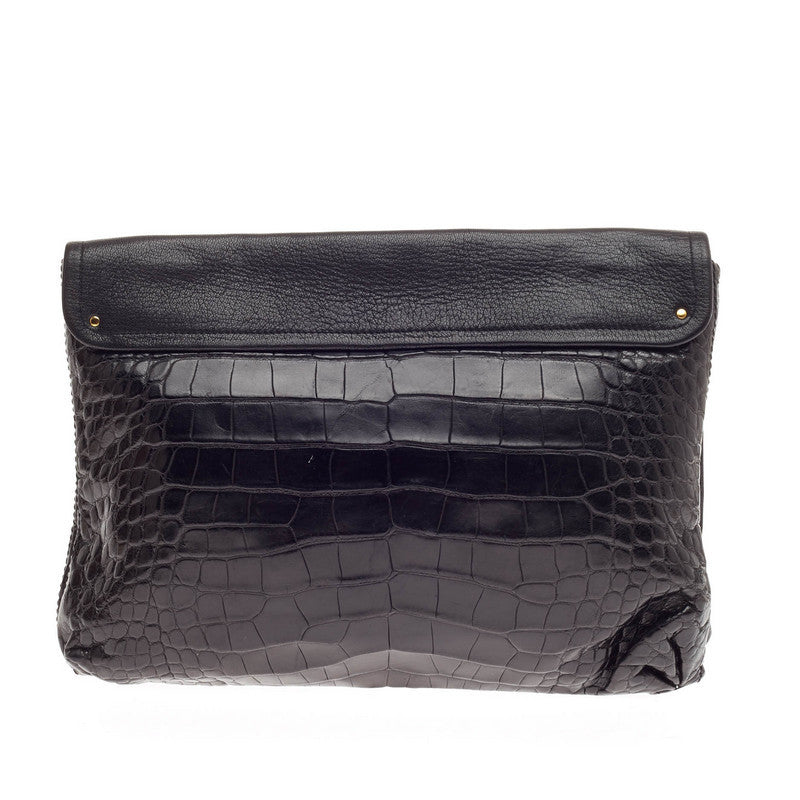 Oversized Quadri Clutch Crocodile and Leather