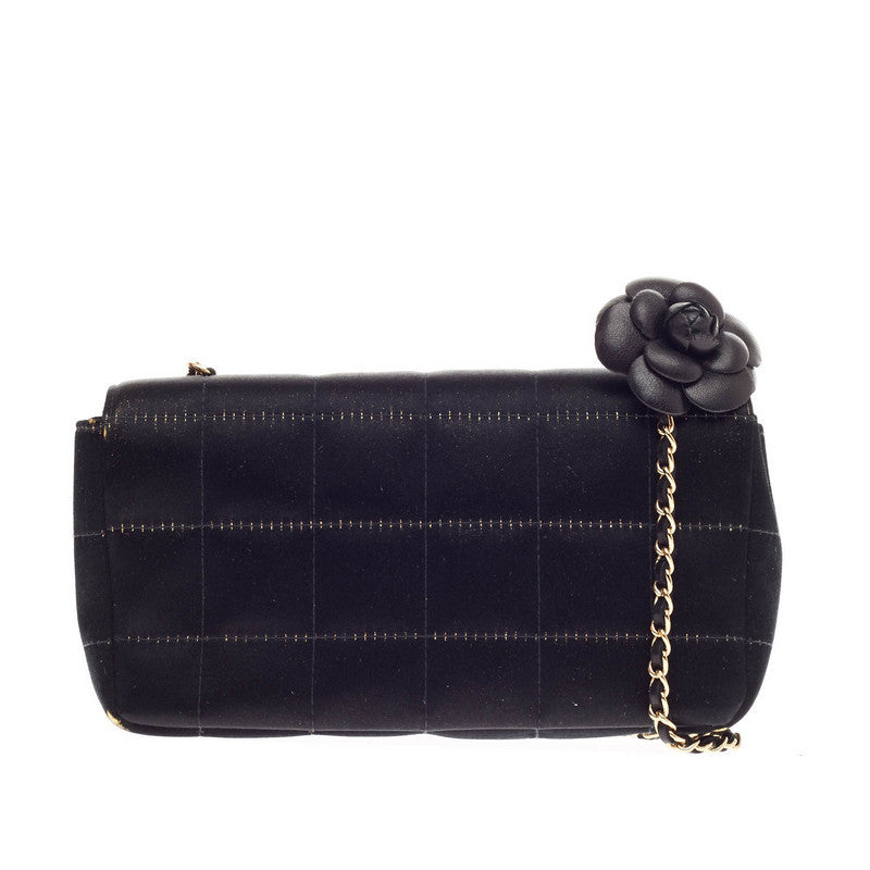 Camellia Chocolate Bar Flap Bag Satin Mini