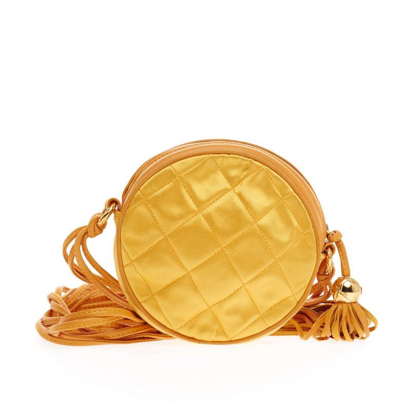Vintage Round Tassel Crossbody Bag Quilted Satin Mini