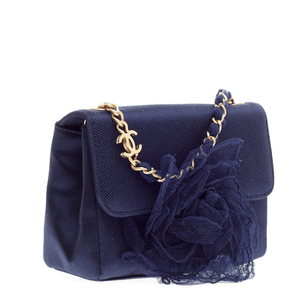 Rosette Flap Bag Satin and Mesh Mini