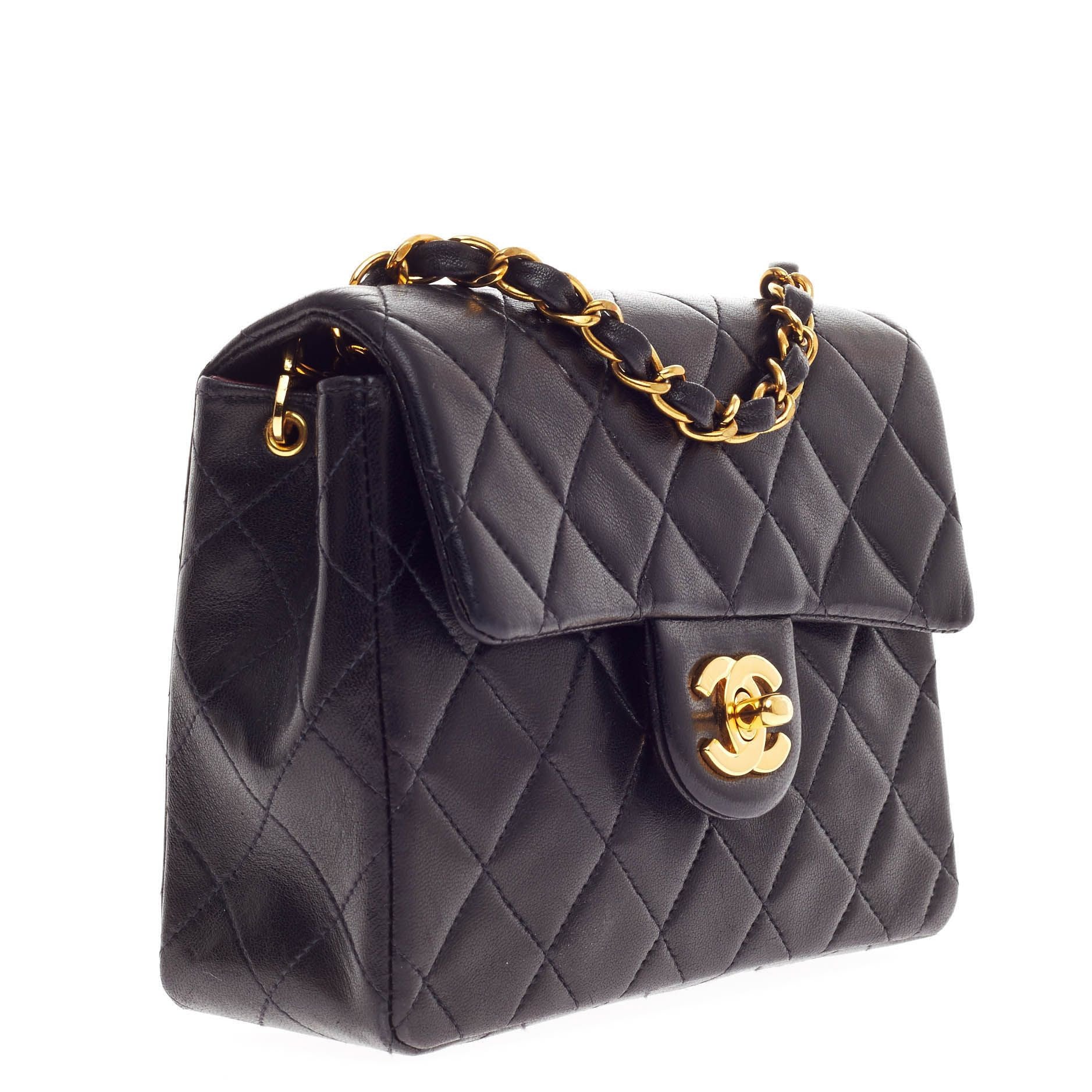 Vintage Square Classic Single Flap Bag Quilted Leather Mini