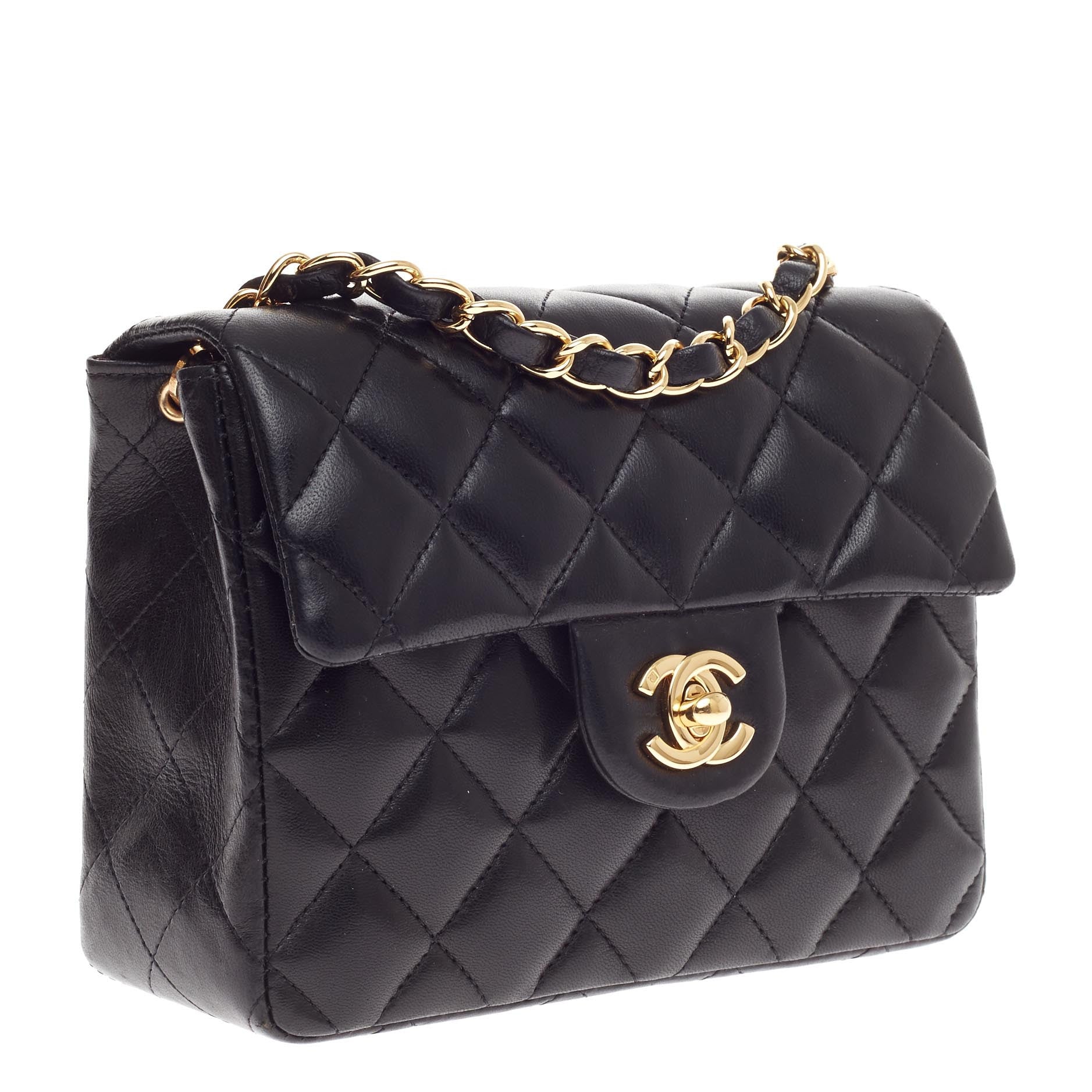 Square Classic Single Flap Bag Quilted Lambskin Mini