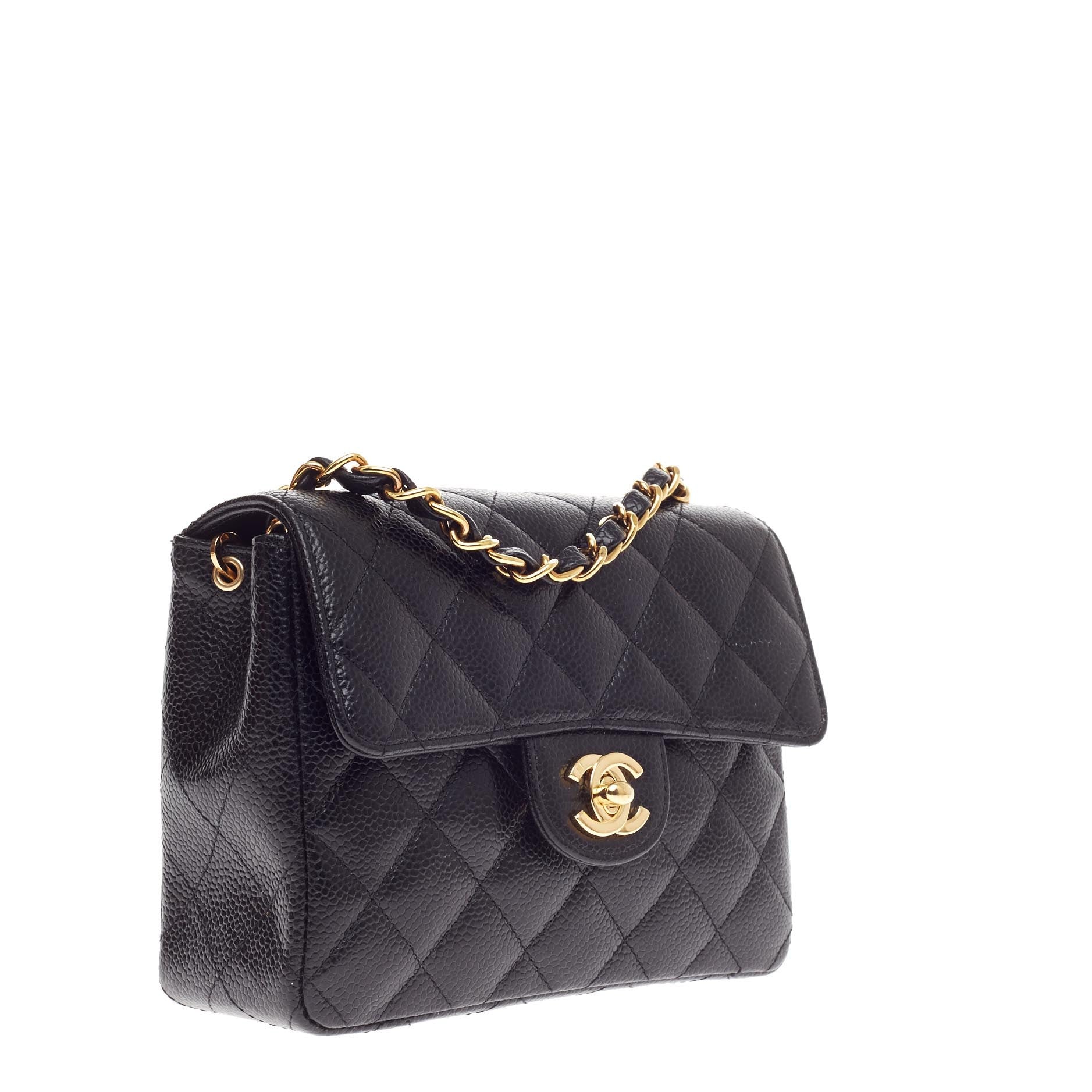 Square Classic Single Flap Bag Caviar Mini