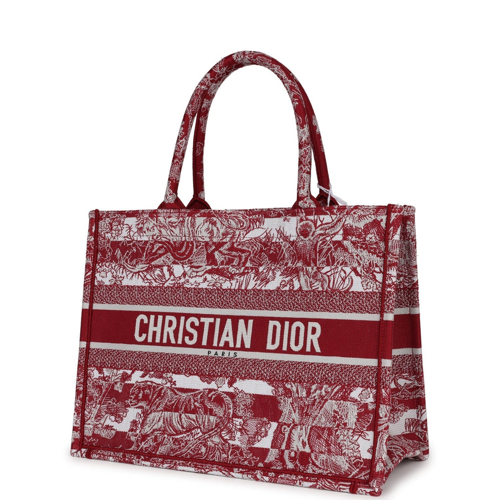 Christian Dior Burgundy Toile De Jouy Stripes Medium Book Tote