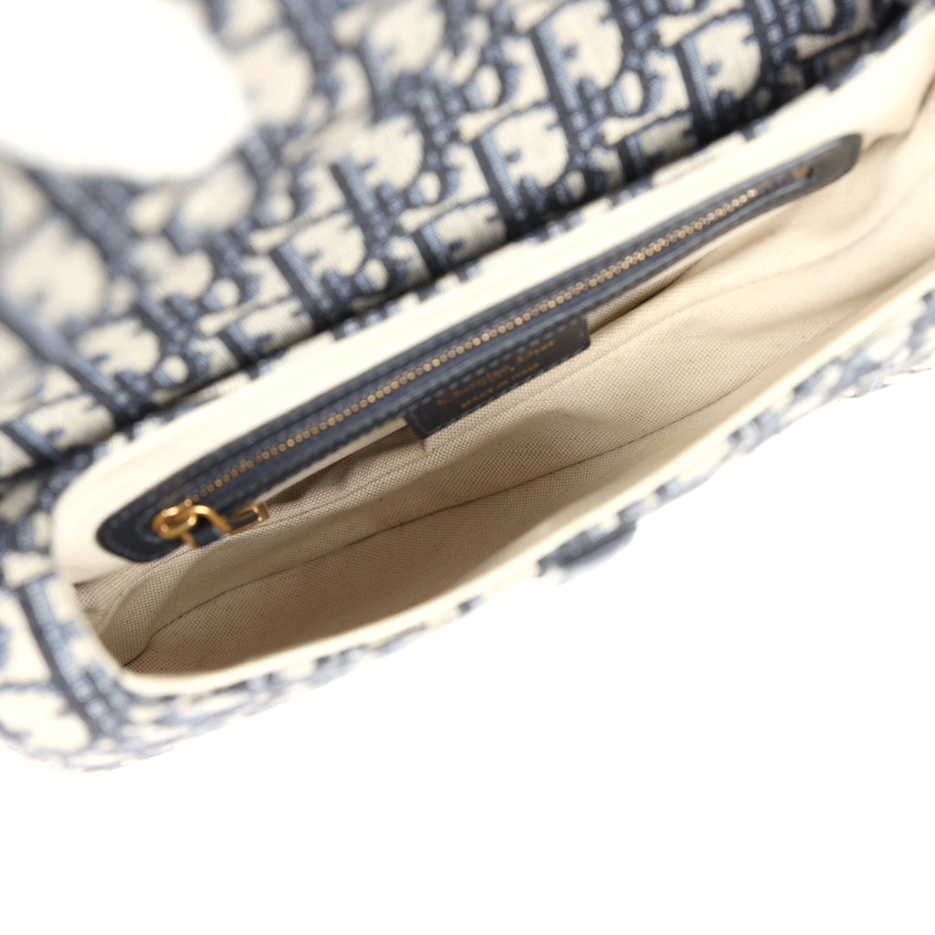 Christian Dior Saddle Bag Navy Blue Oblique Jacquard Antique Gold Hardware
