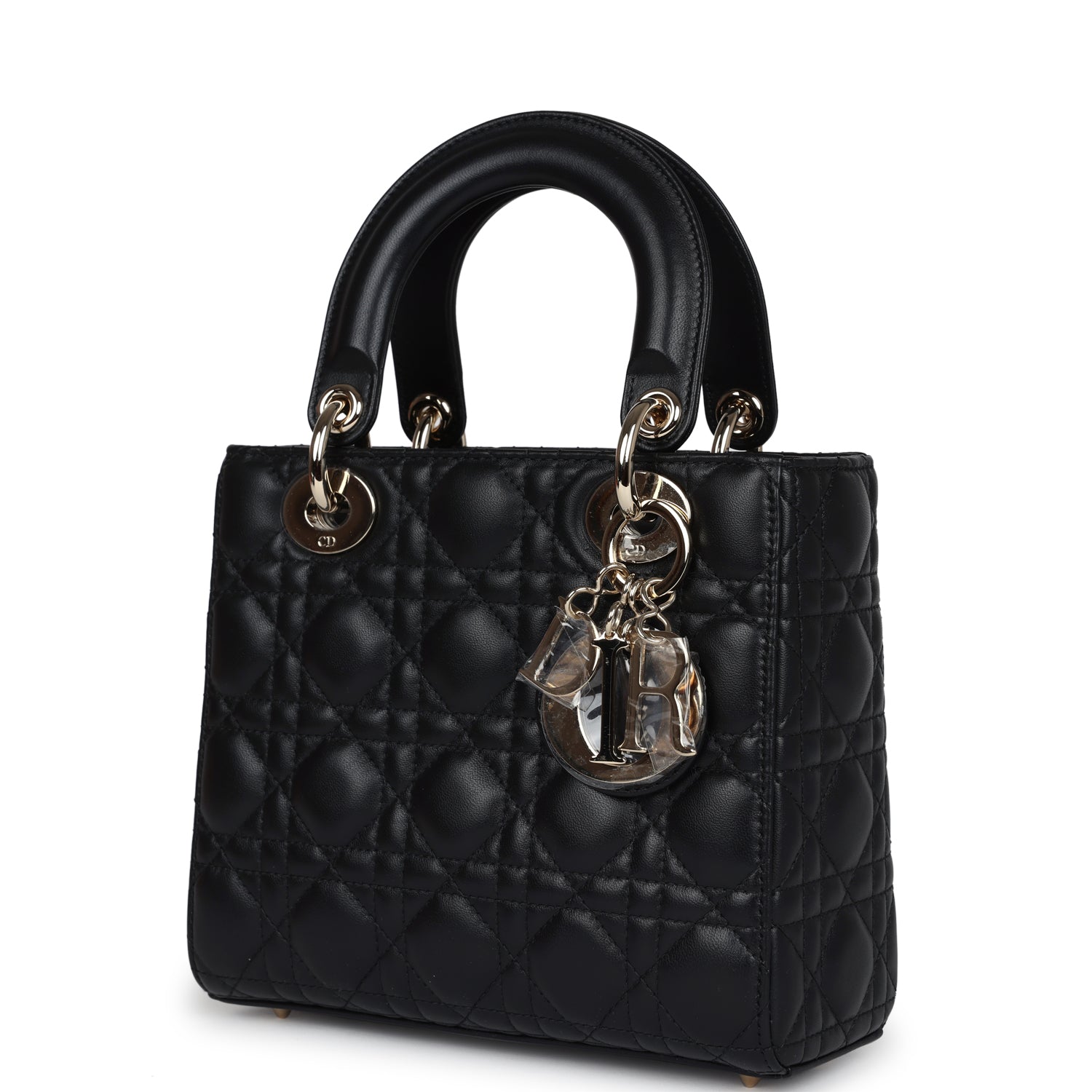 Christian Dior Small Lady Dior "My ABCDior" Bag Black Cannage Lambskin Light Gold Hardware