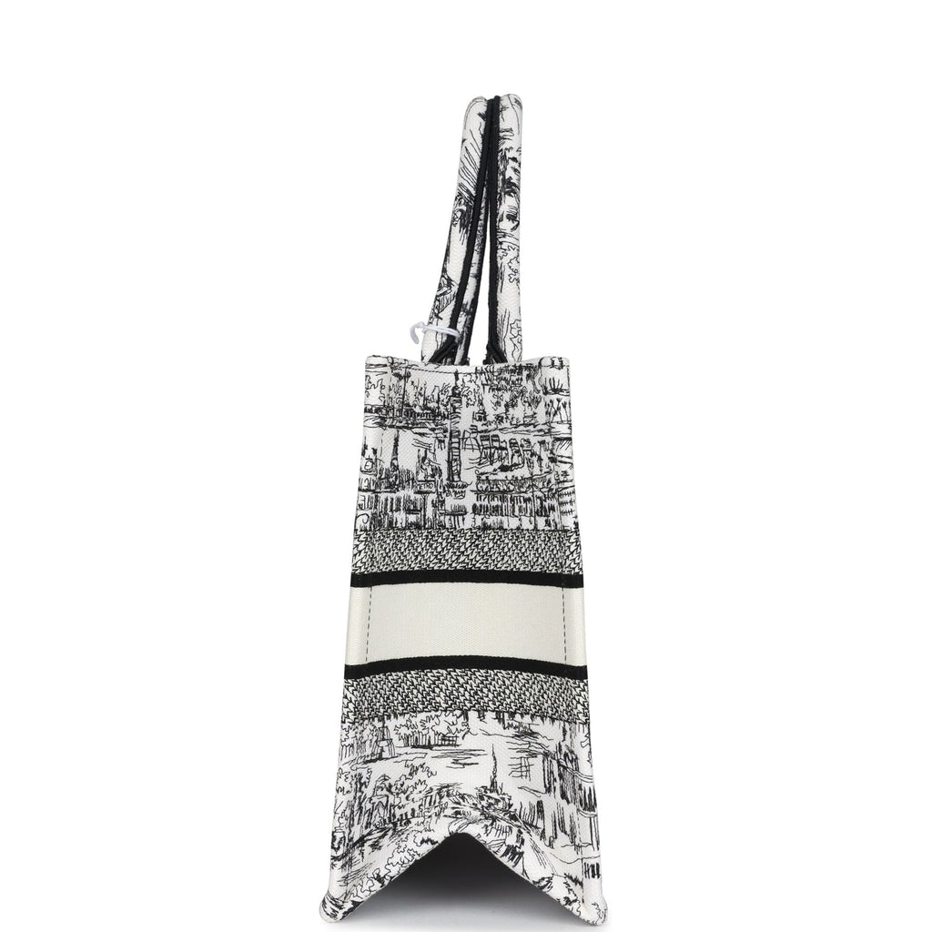 Christian Dior "Paris All Over" Book Tote Medium White and Black Embroidered Canvas