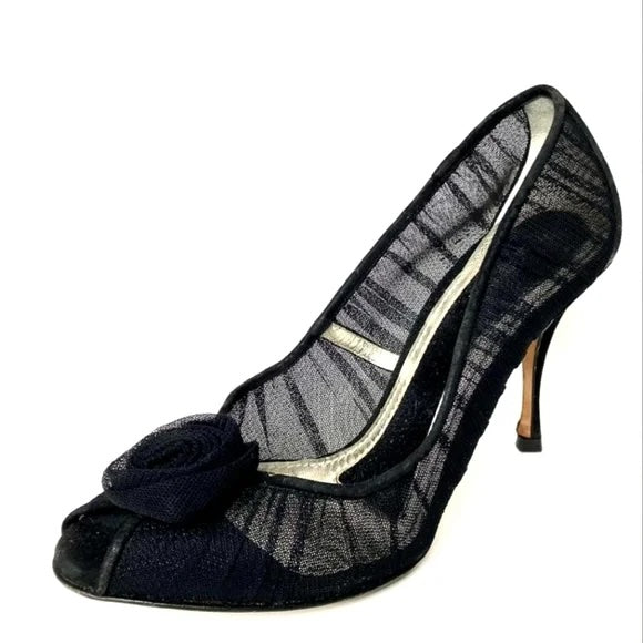 DOLCE & GABBANA ROSE APPLIQUE TULLE MESH  PUMPS