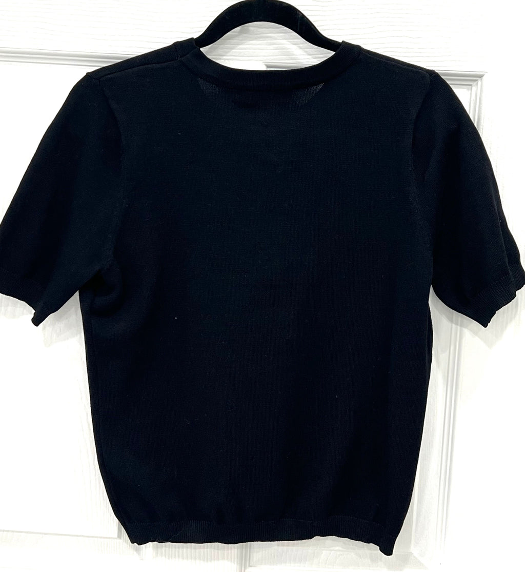 DOLCE & GABBANA CRYSTL HEART SHORT SLEEVE KNIT SWEATER