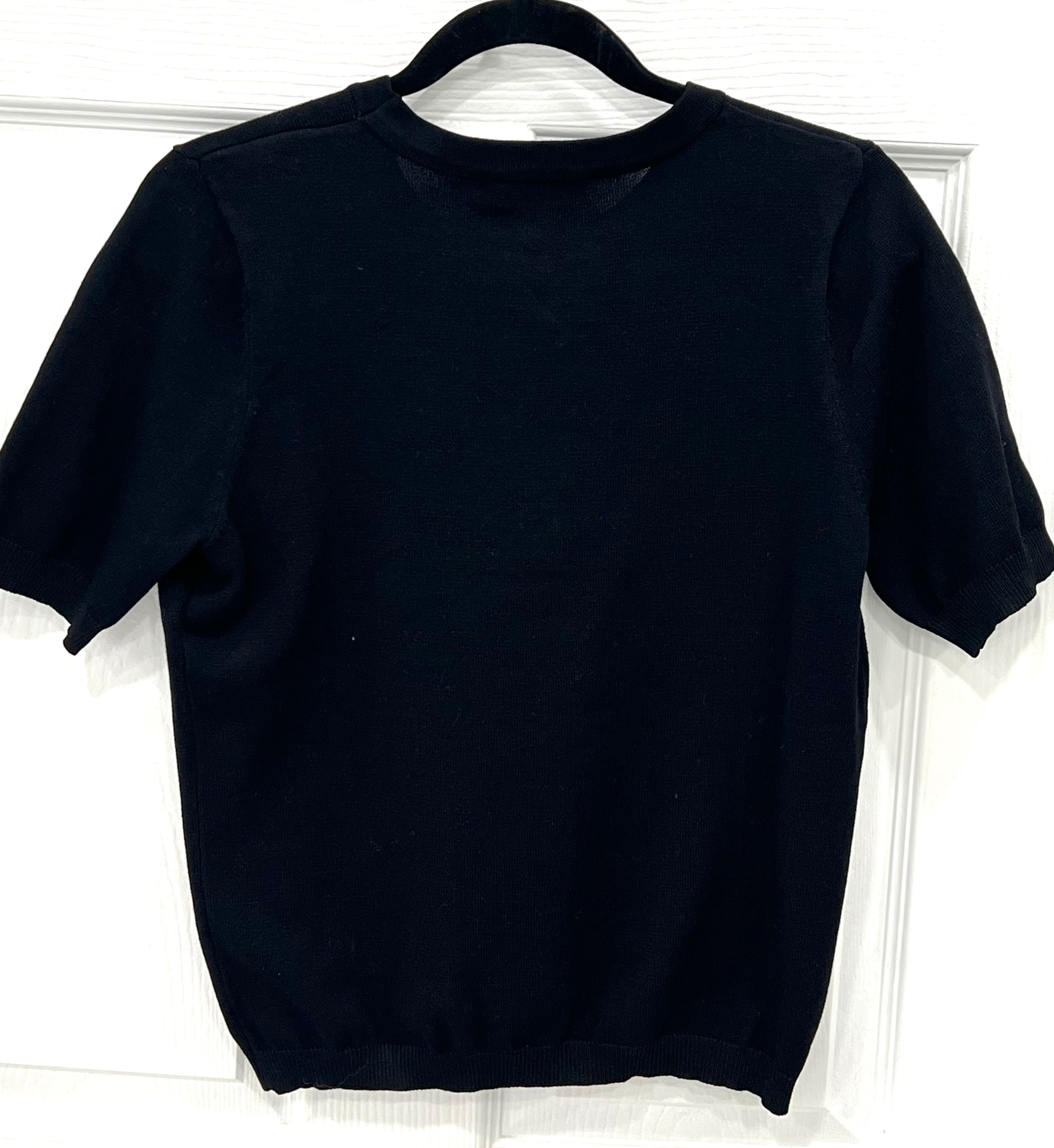 DOLCE & GABBANA CRYSTL HEART SHORT SLEEVE KNIT SWEATER