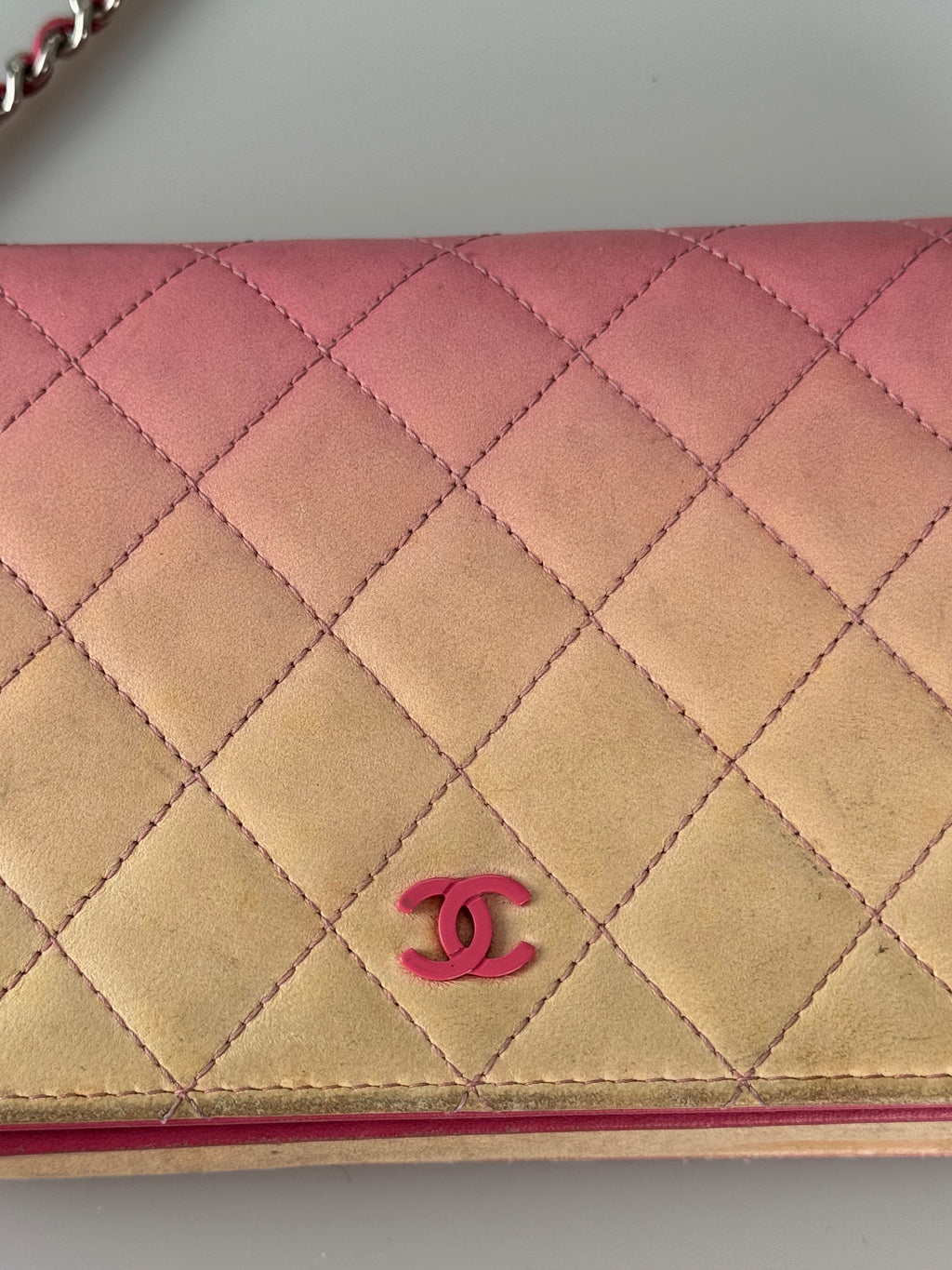 Chanel Wallet on Chain WOC Dark Pink Faded Lambskin
