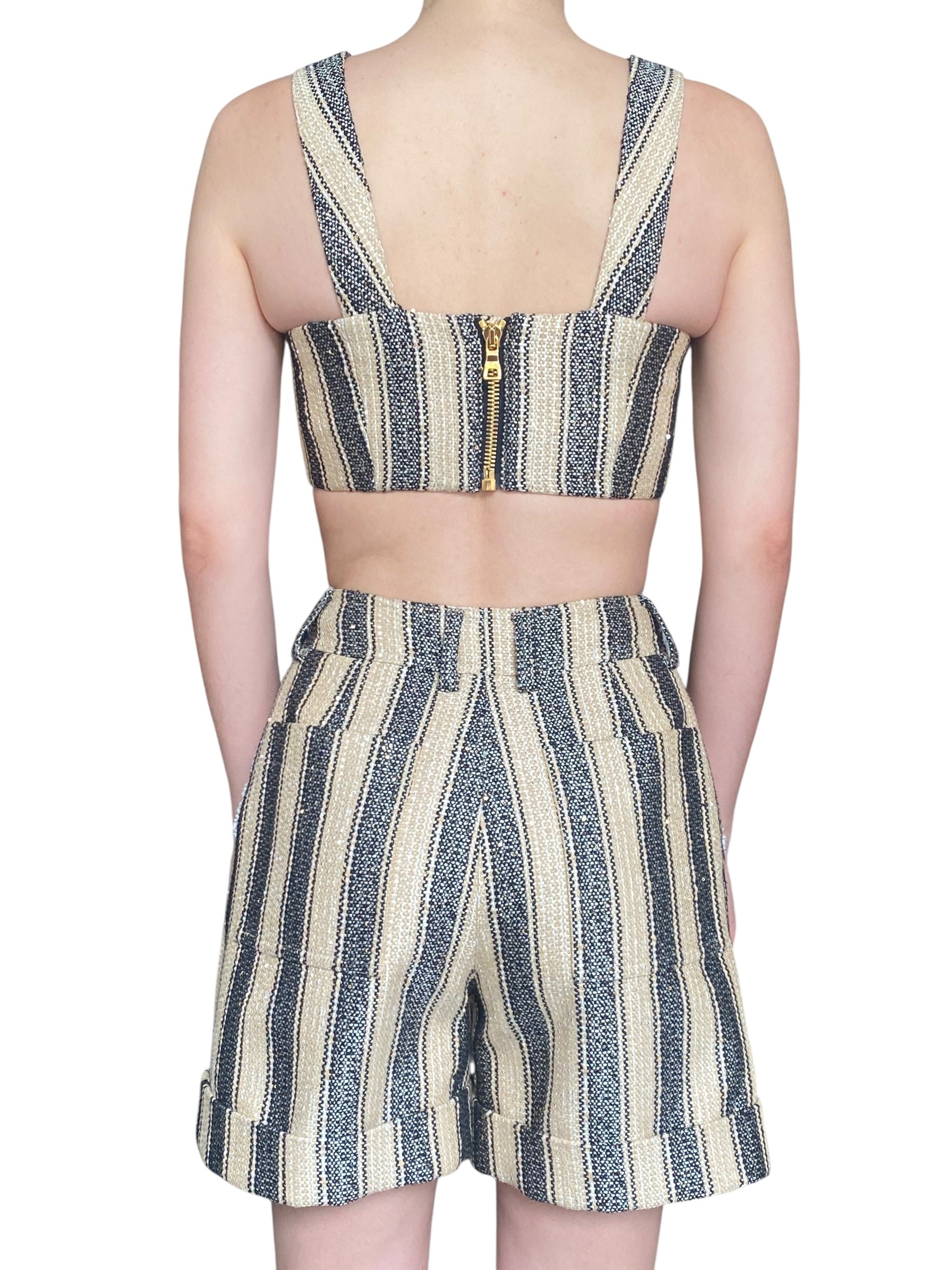 Balmain Raffia Stripe High Waisted Shorts - 36 / XS