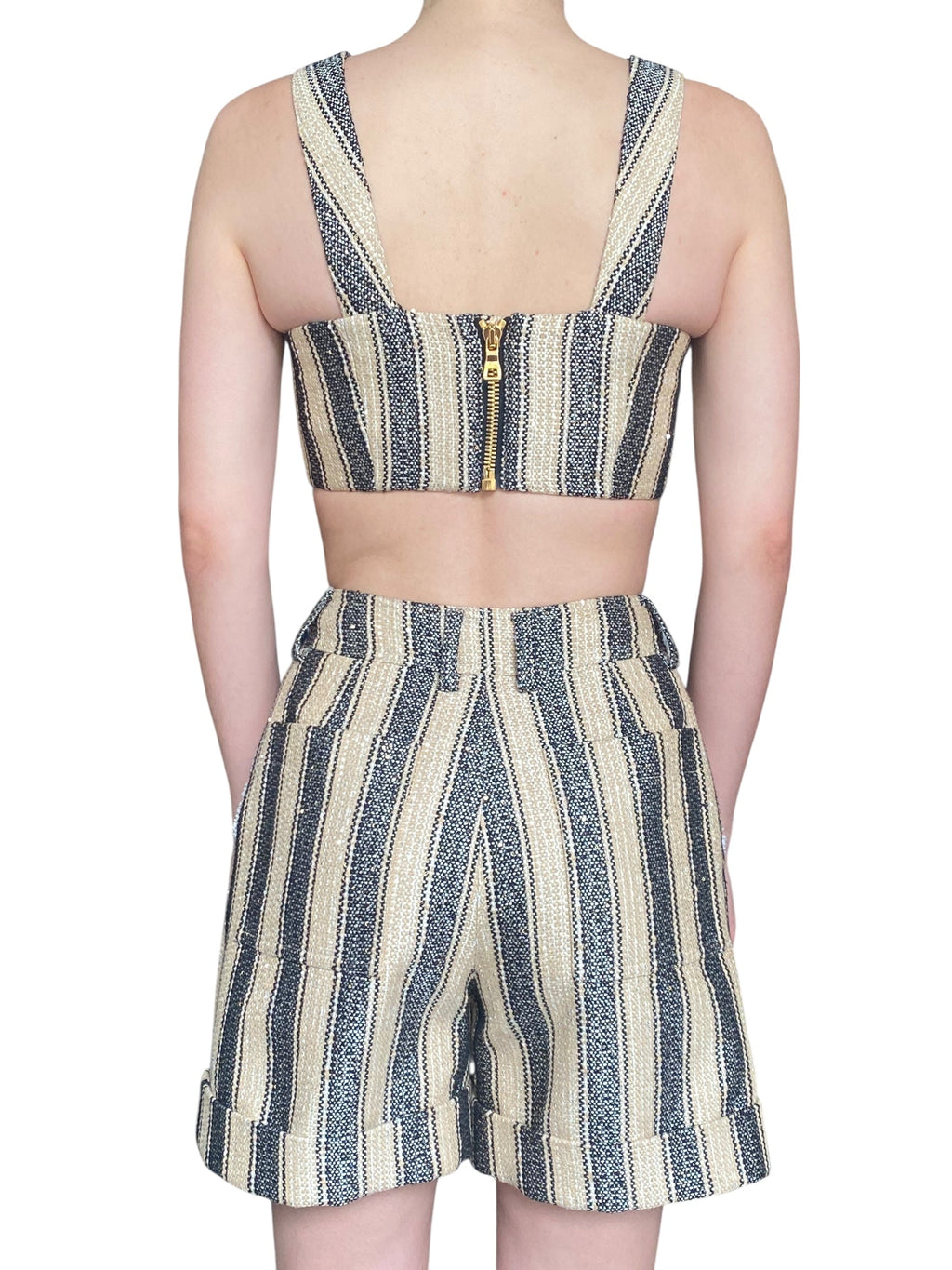 Balmain Raffia Stripe Button Crop Top - 36 / XS