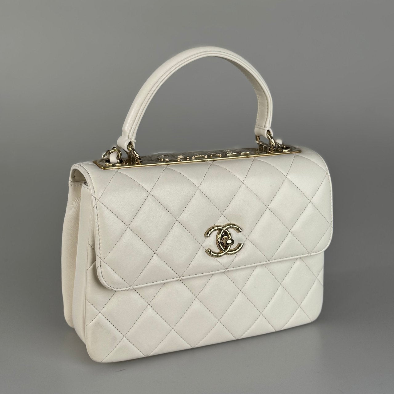 Chanel Trendy CC Bag in Lambskin Small White Diamond Quilted with Champagne Gold Hardware