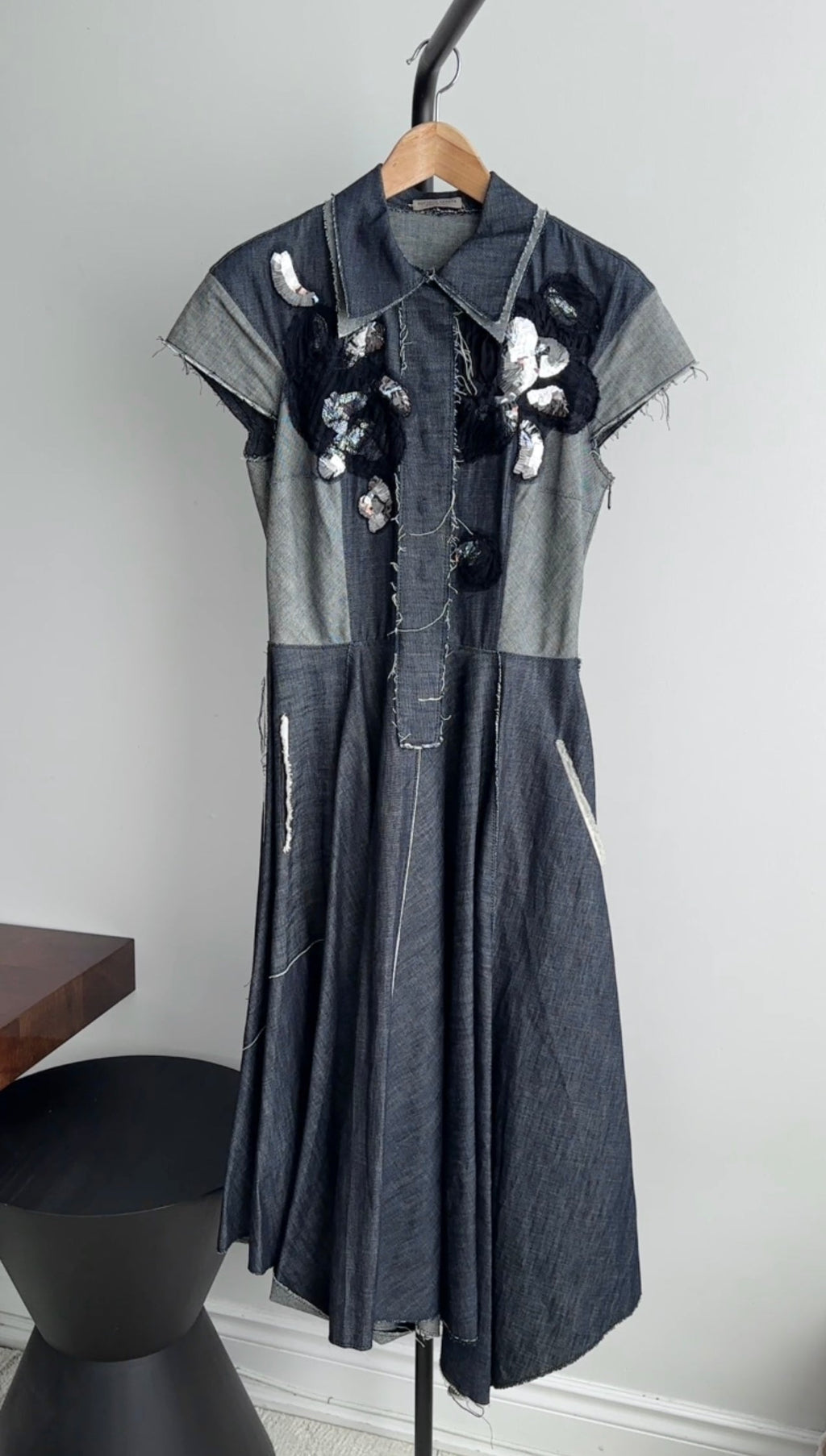 Bottega Veneta Denim Panel Asymmetrical Sequin Embellished Dress - IT40 / S