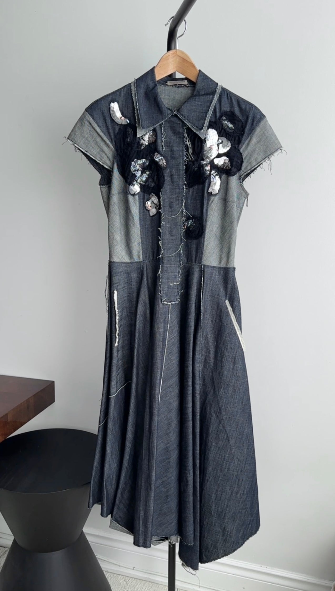 Bottega Veneta Denim Panel Asymmetrical Sequin Embellished Dress - IT40 / S